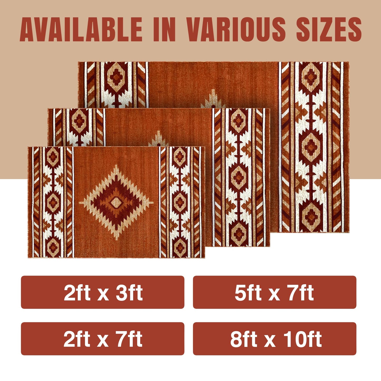 YHSF South West Native American Area Rug - Easy Clean, Thick, Soft, Durable Native Tribal American Indian Inspired Rug for Bedroom/Living Room/Hallways and More - Rust, 5 Feet x 7 Feet