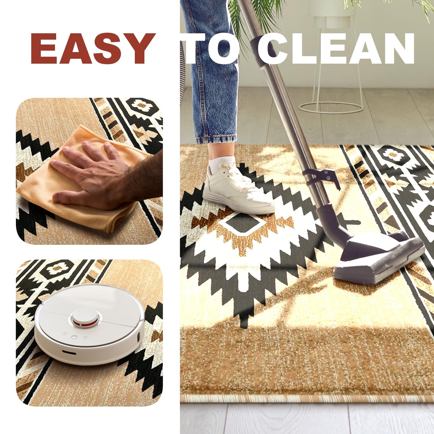 YHSF South West Native American Area Rug - Easy Clean, Thick, Soft, Durable Native Tribal American Indian Inspired Rug for Bedroom/Living Room/Hallways and More - Rust, 5 Feet x 7 Feet