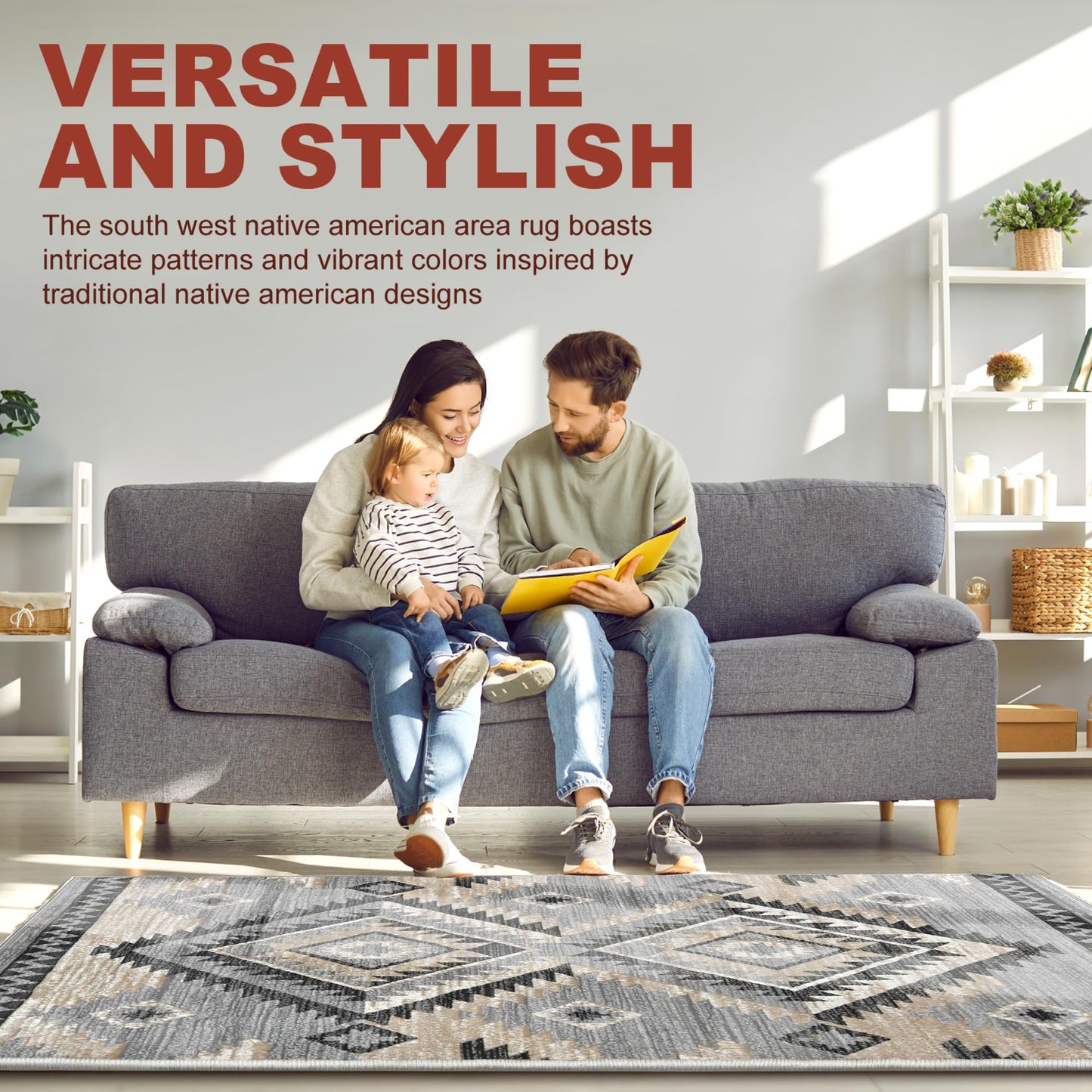 YHSF South West Native American Rug Ritz – Native Tribal American Indian Inspired Rug - Living Room, Bedroom, Hallway, Entryway & High-Traffic Area Rugs - Washable - Soft - Espresso, 8 Feet x 10 Feet