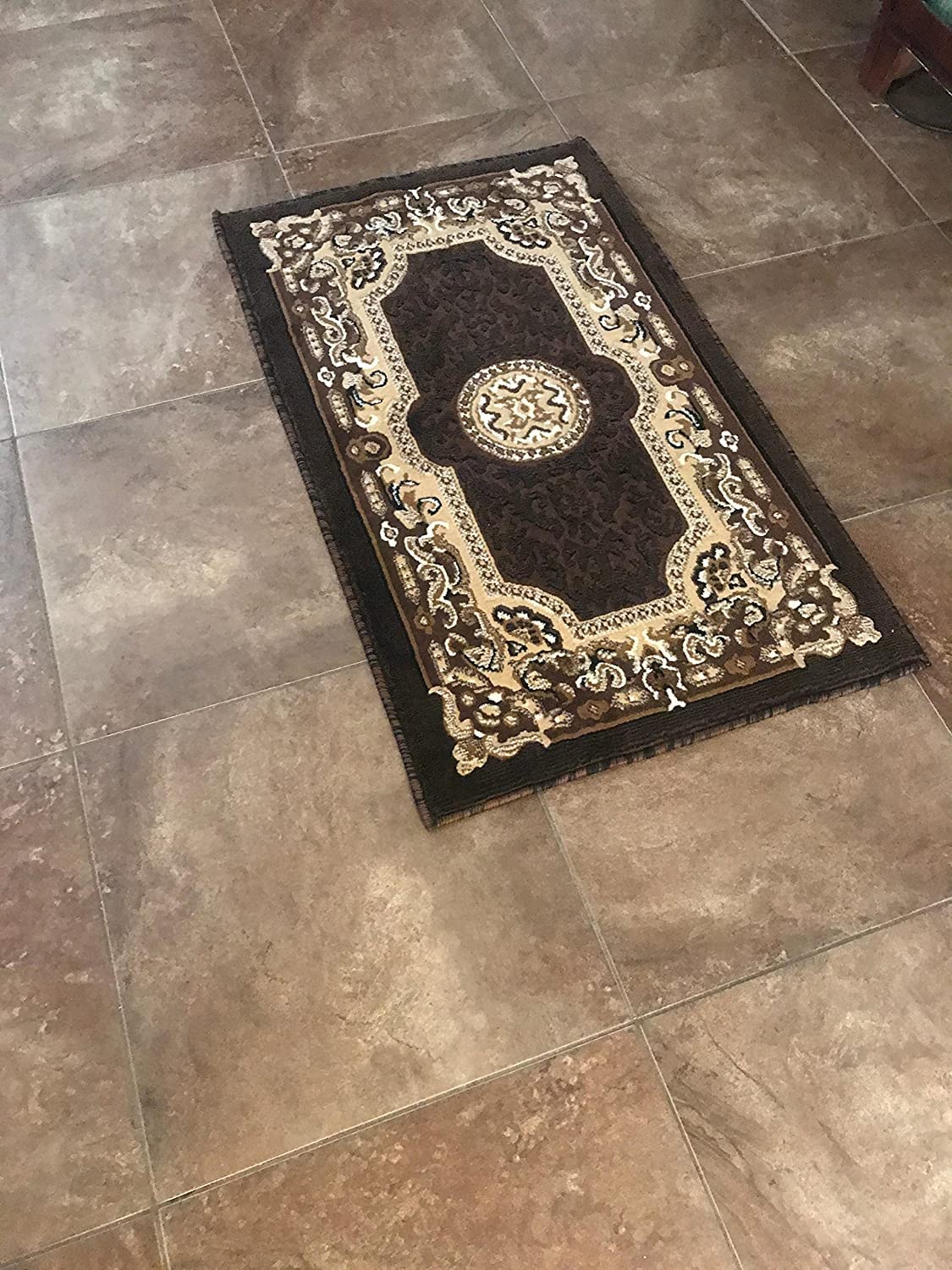 YHSF Traditional Floral Area Rug - Non-Slip Washable Carpet for Kitchen, Dining Room, or Entryway - Easy Clean Colorful Flower Rug - Grey, 5 ft 2 in x 7 ft