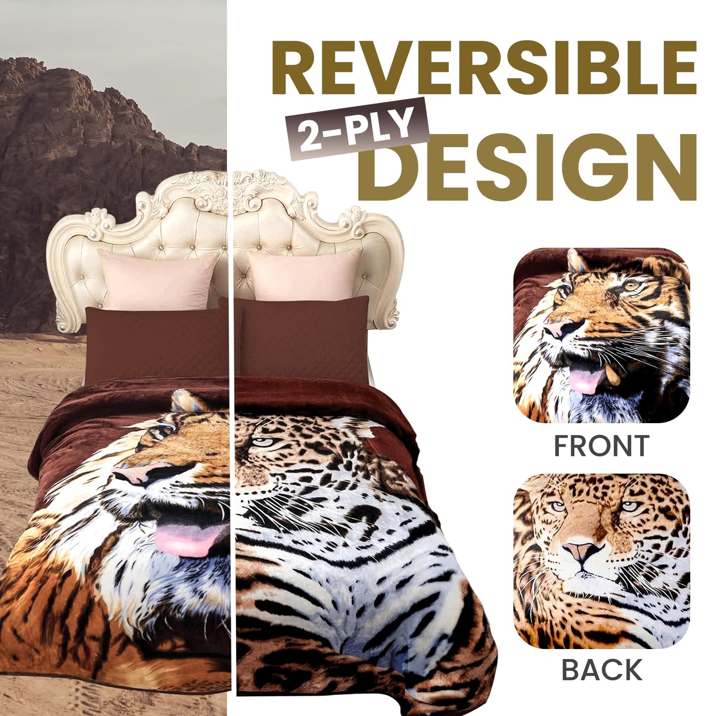 YHSF Korean Mink Blanket - 2 Ply Thick & Soft Reversible Printed Plush Throw - Warm Cozy & Comfy Korean Faux Mink Blanket - Ideal Gift, Easy Care, Fade-Proof, Peony, King Size, 6 LB, 83 in x 91 in