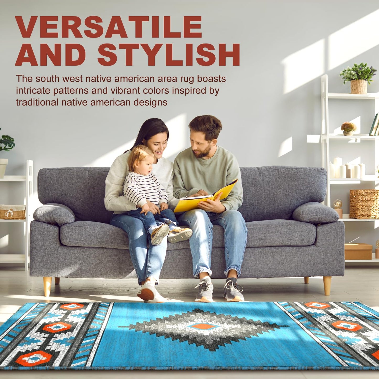 YHSF South West Native American Area Rug - Easy Clean, Thick, Soft, Durable Native Tribal American Indian Inspired Rug for Bedroom/Living Room/Hallways and More - Rust, 5 Feet x 7 Feet