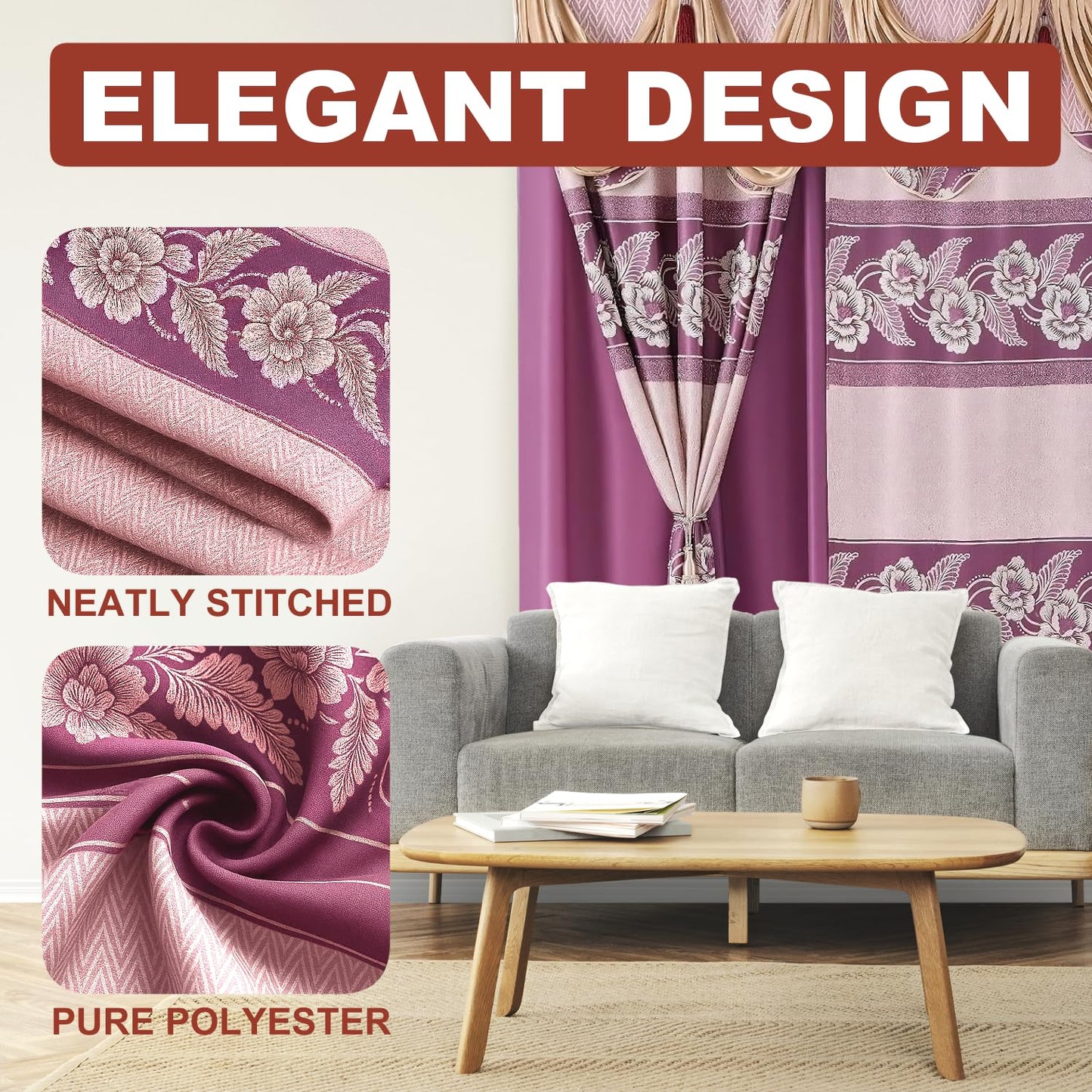 YHSF Jacquard Window Curtains for Living Room and Bedrooms - 54" W x 84" L 2-Panel Set Fancy Curtains with Valance Attached & 2 Tassle Tie Backs - Fancy Living Room Curtain with Valance - Turquoise