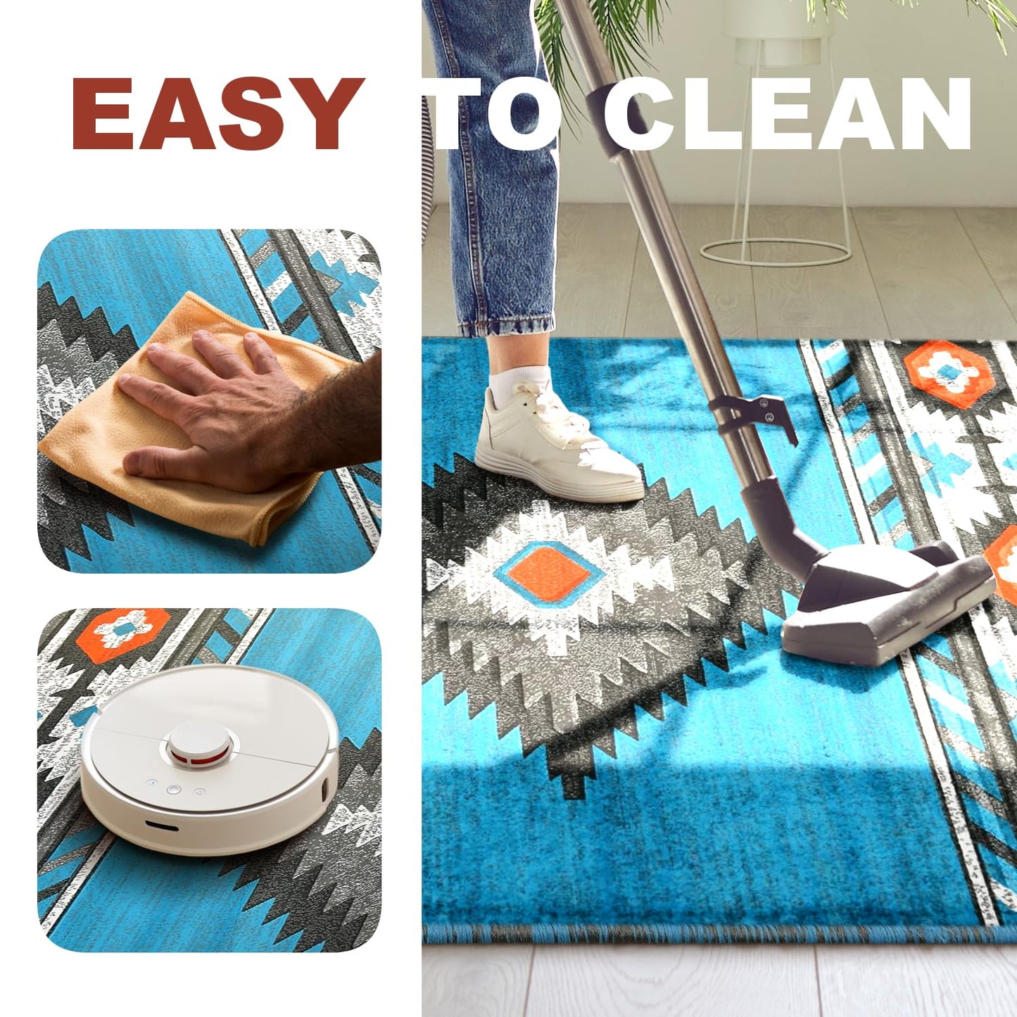 YHSF South West Native American Area Rug - Easy Clean, Thick, Soft, Durable Native Tribal American Indian Inspired Rug for Bedroom/Living Room/Hallways and More - Rust, 5 Feet x 7 Feet