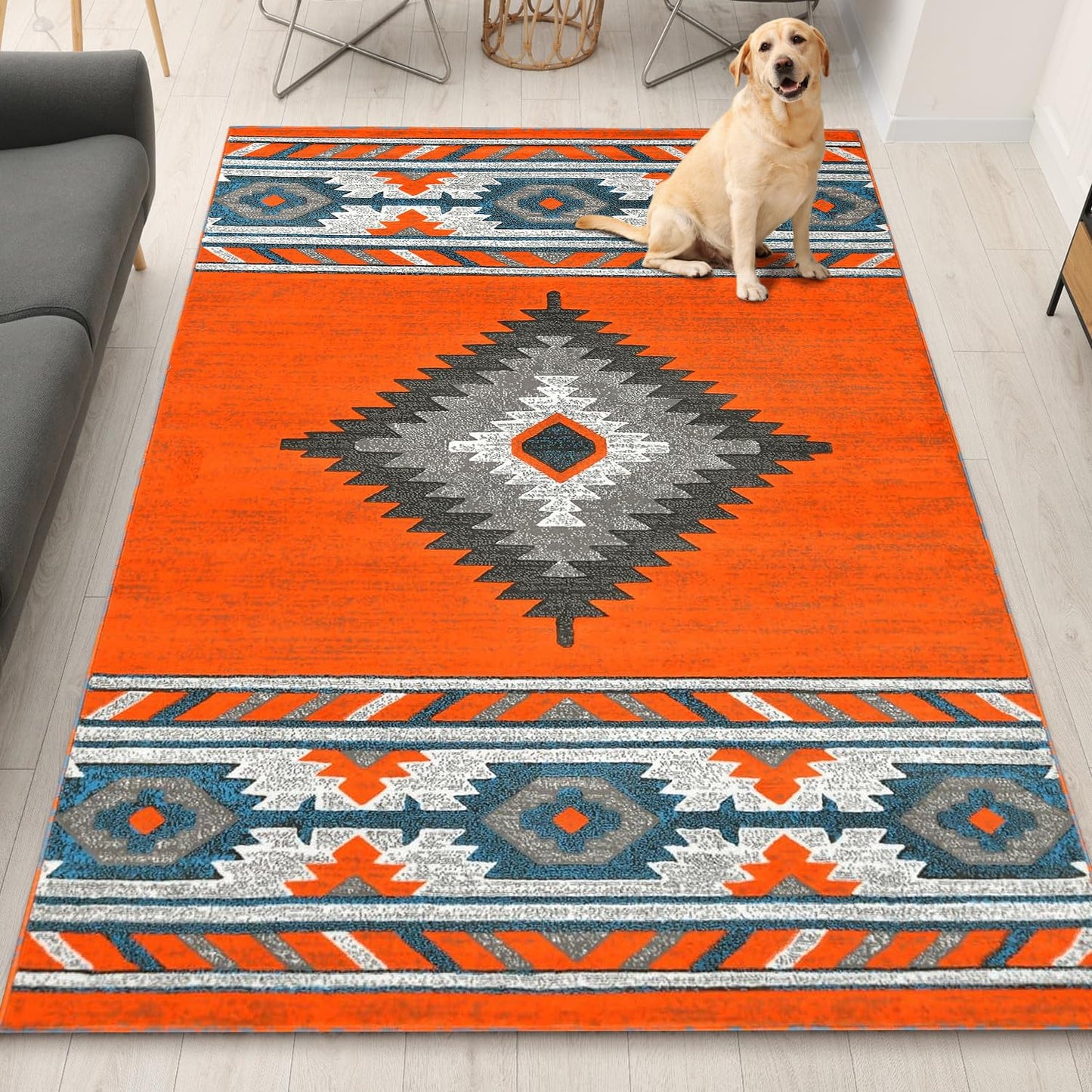 YHSF South West Native American Area Rug - Easy Clean, Thick, Soft, Durable Native Tribal American Indian Inspired Rug for Bedroom/Living Room/Hallways and More - Rust, 5 Feet x 7 Feet