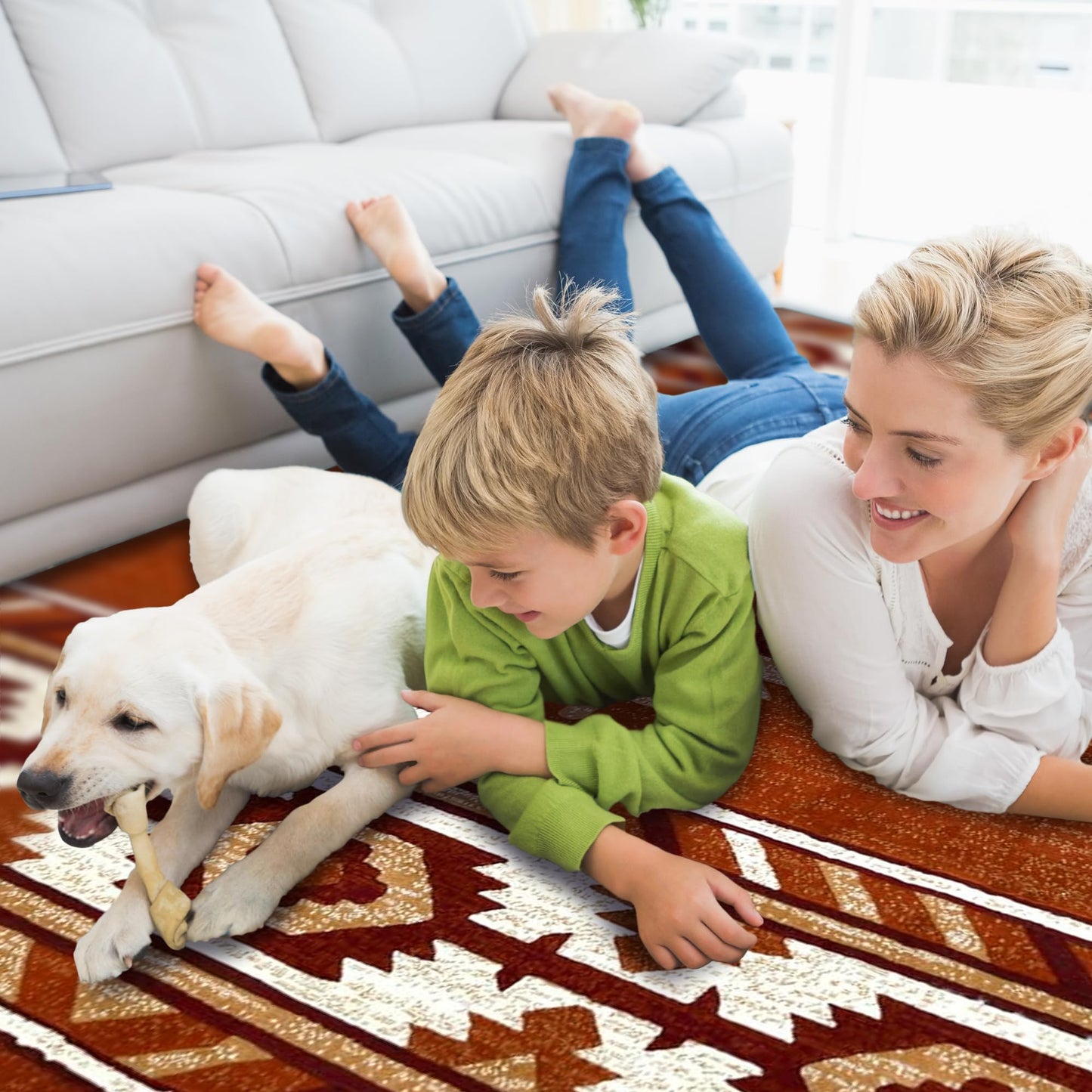 YHSF South West Native American Area Rug - Easy Clean, Thick, Soft, Durable Native Tribal American Indian Inspired Rug for Bedroom/Living Room/Hallways and More - Rust, 5 Feet x 7 Feet