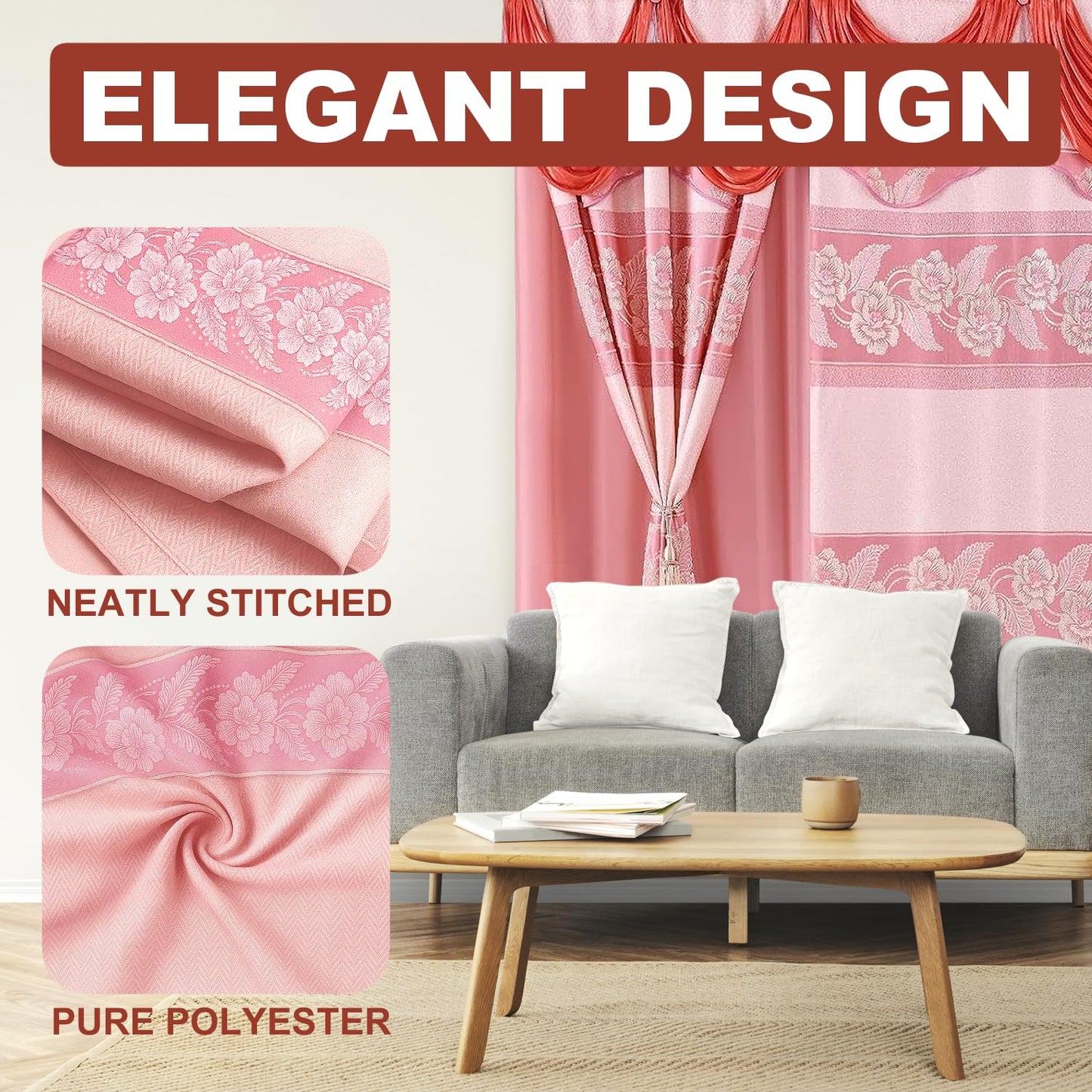 YHSF Jacquard Window Curtains for Living Room and Bedrooms - 54" W x 84" L 2-Panel Set Fancy Curtains with Valance Attached & 2 Tassle Tie Backs - Fancy Living Room Curtain with Valance - Turquoise