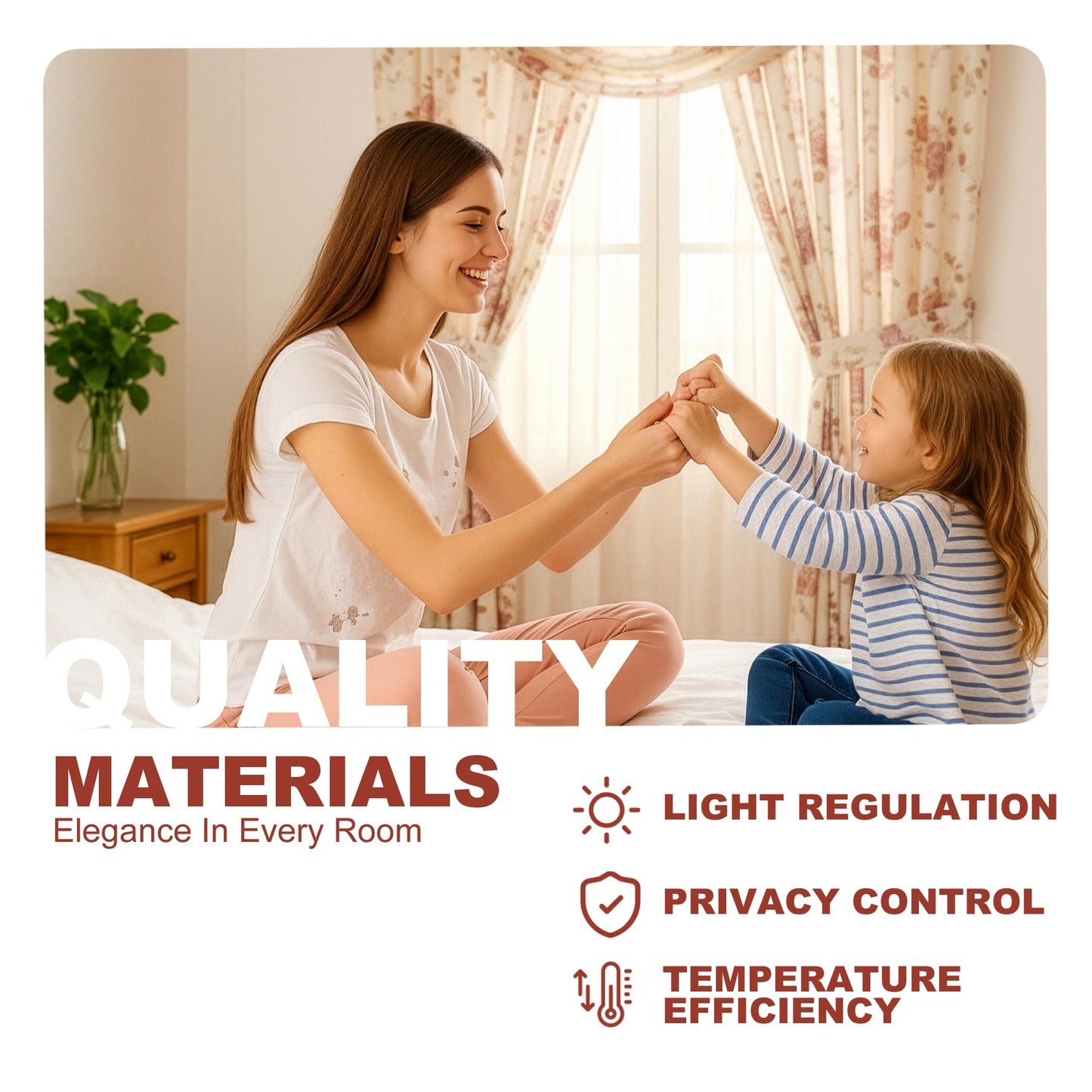 YHSF Sheer Curtains Laura Collection - 4 Panel Set, 84 Inches Long - Elegant Curtains for Bedroom & More - Valances with Beads & 2 tiebacks - 55” x 84" - Easy Install, Multicolor, Floral Rose Taupe