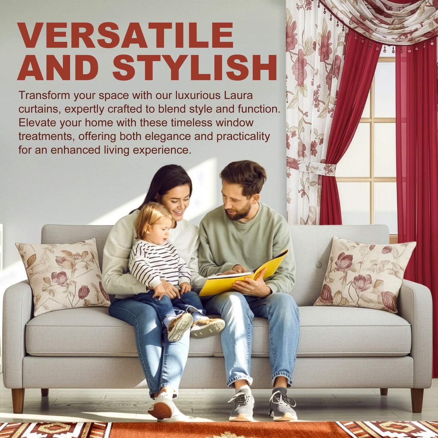 YHSF Sheer Curtains Laura Collection - 4 Panel Set, 84 Inches Long - Elegant Curtains for Bedroom & More - Valances with Beads & 2 tiebacks - 55” x 84" - Easy Install, Multicolor, Floral Rose Taupe