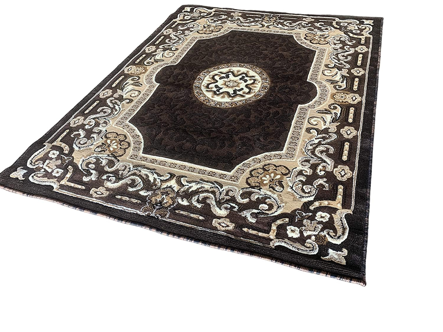 YHSF Traditional Floral Area Rug - Non-Slip Washable Carpet for Kitchen, Dining Room, or Entryway - Easy Clean Colorful Flower Rug - Grey, 5 ft 2 in x 7 ft