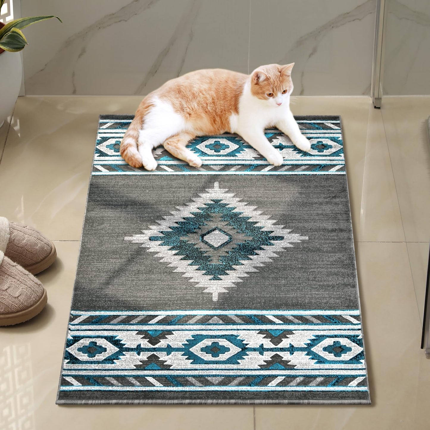 YHSF South West Native American Area Rug - Easy Clean, Thick, Soft, Durable Native Tribal American Indian Inspired Rug for Bedroom/Living Room/Hallways and More - Rust, 5 Feet x 7 Feet