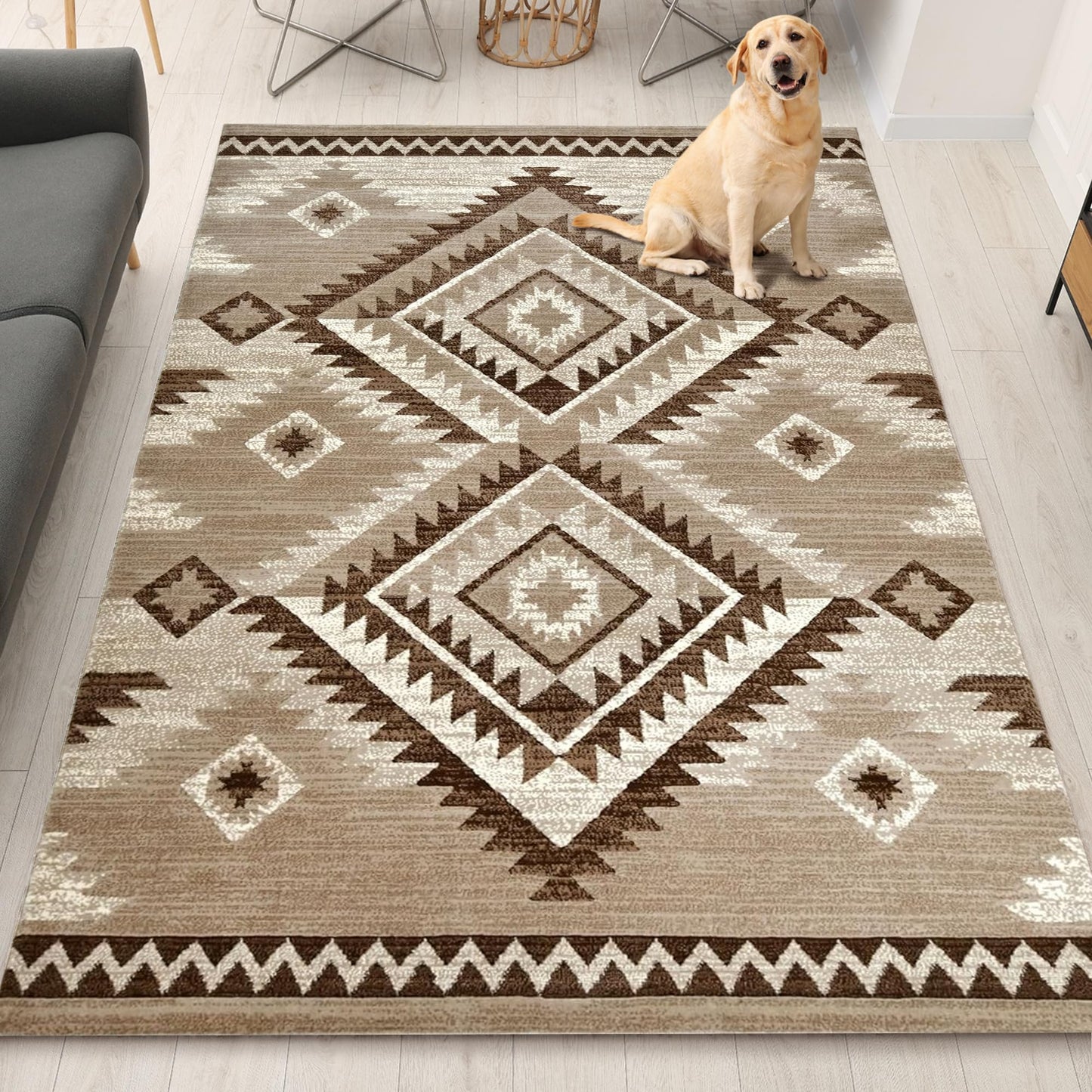 YHSF South West Native American Rug Ritz – Native Tribal American Indian Inspired Rug - Living Room, Bedroom, Hallway, Entryway & High-Traffic Area Rugs - Washable - Soft - Espresso, 8 Feet x 10 Feet