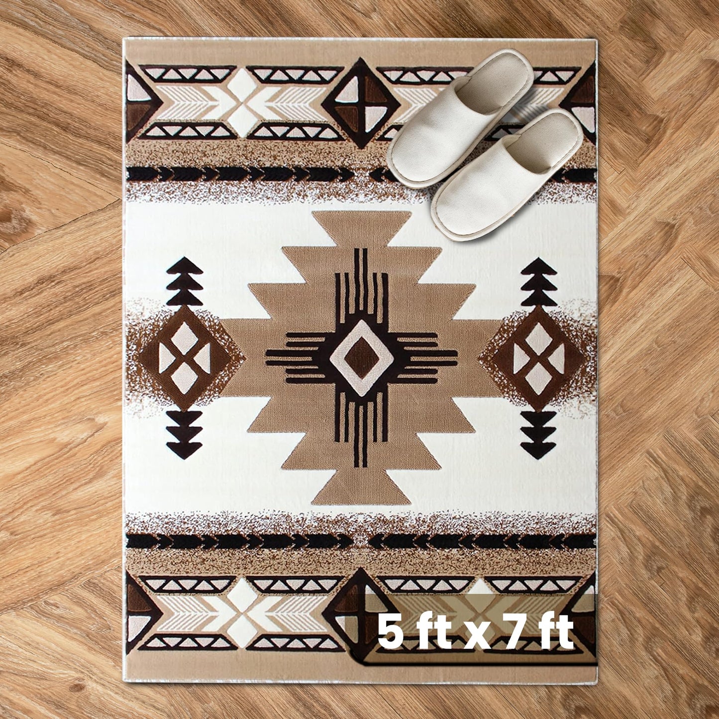 YHSF South West Native American Area Rug C318 - Easy Clean, Thick, Soft, Durable Native Tribal American Indian Inspired Rug for Bedroom/Living Room and More - Berber, 5 Feet x 7 Feet