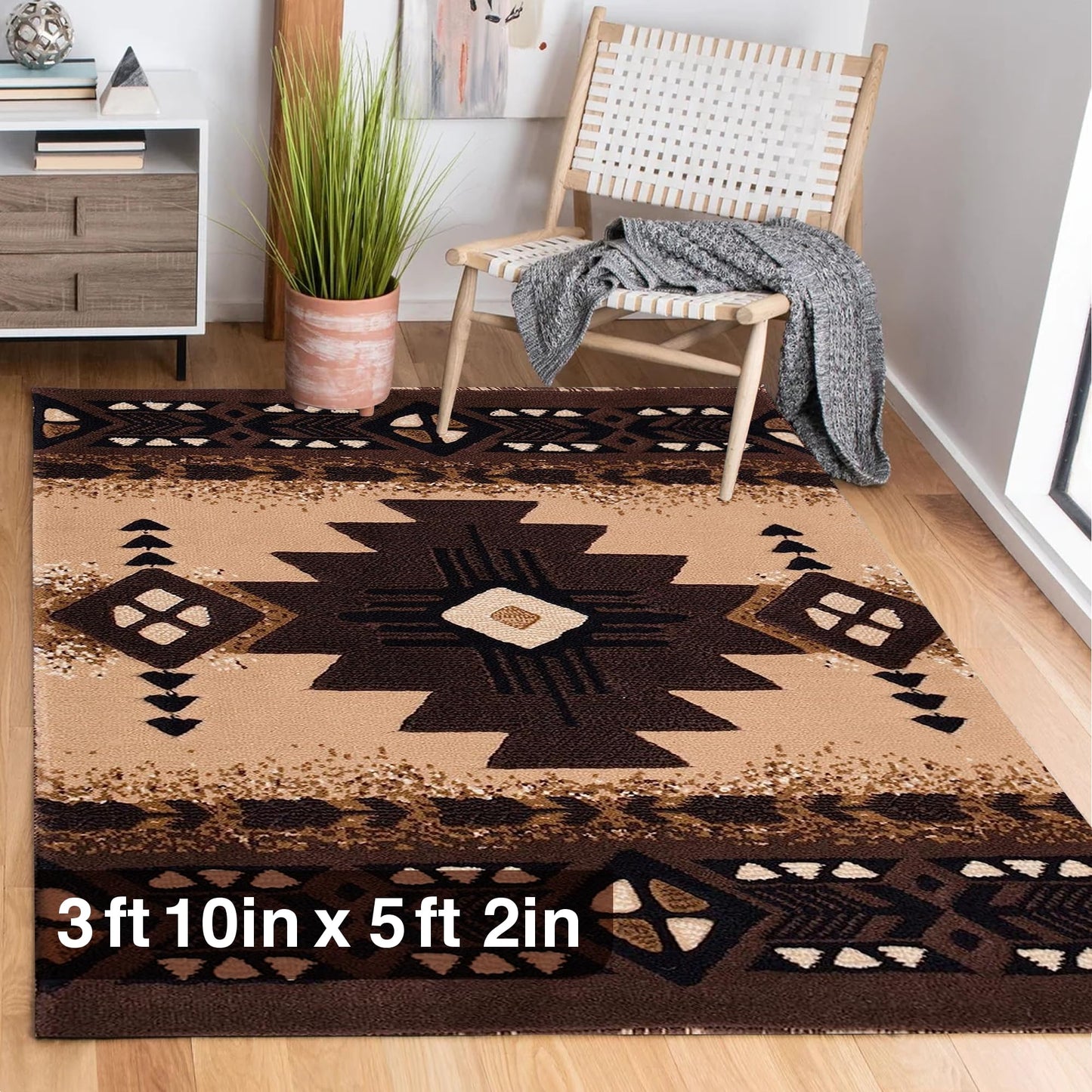 YHSF South West Native American Area Rug C318 - Easy Clean, Thick, Soft, Durable Native Tribal American Indian Inspired Rug for Bedroom/Living Room and More - Berber, 5 Feet x 7 Feet