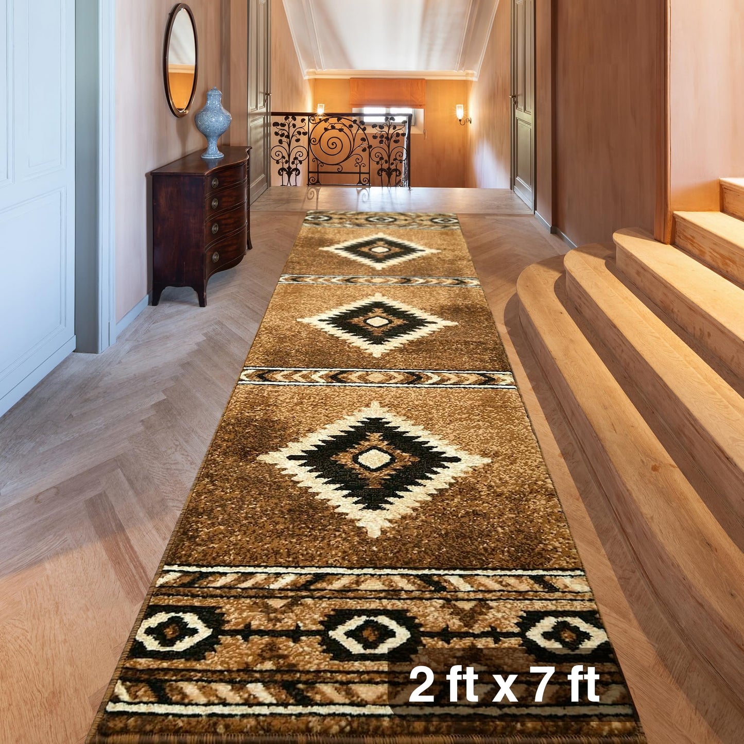 YHSF South West Native American Area Rug - Easy Clean, Thick, Soft, Durable Native Tribal American Indian Inspired Rug for Bedroom/Living Room/Hallways and More - Rust, 5 Feet x 7 Feet