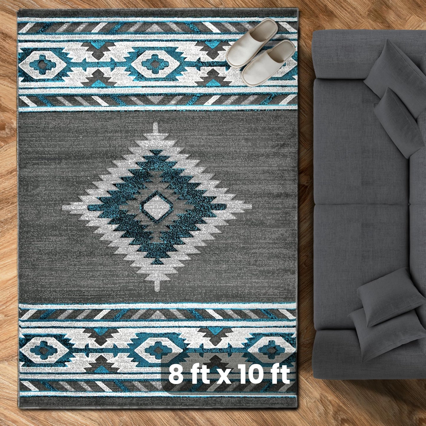 YHSF South West Native American Area Rug - Easy Clean, Thick, Soft, Durable Native Tribal American Indian Inspired Rug for Bedroom/Living Room/Hallways and More - Rust, 5 Feet x 7 Feet