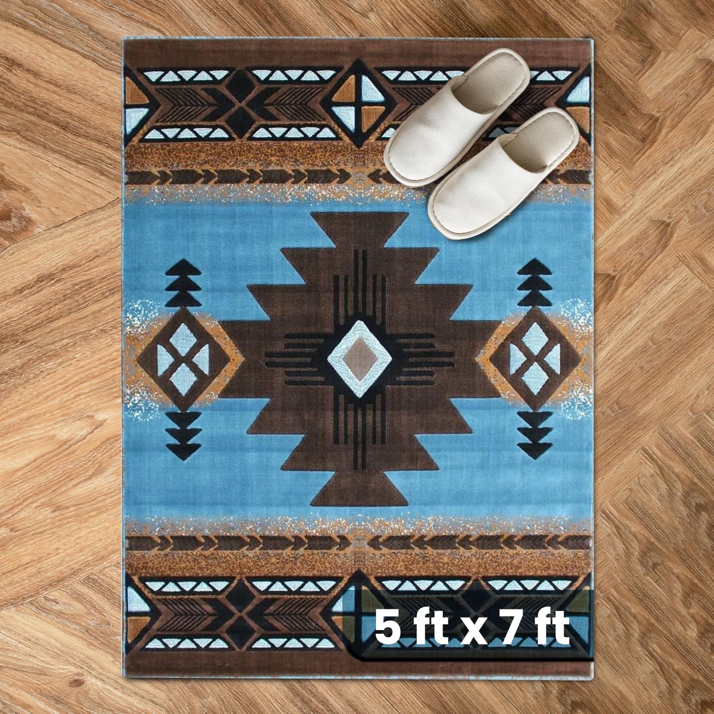 YHSF South West Native American Area Rug C318 - Easy Clean, Thick, Soft, Durable Native Tribal American Indian Inspired Rug for Bedroom/Living Room and More - Berber, 5 Feet x 7 Feet