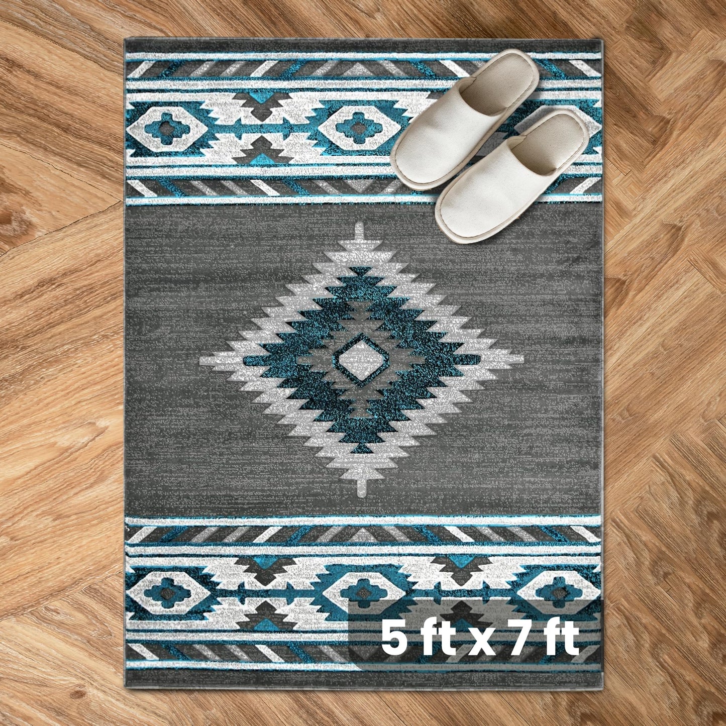 YHSF South West Native American Area Rug - Easy Clean, Thick, Soft, Durable Native Tribal American Indian Inspired Rug for Bedroom/Living Room/Hallways and More - Rust, 5 Feet x 7 Feet
