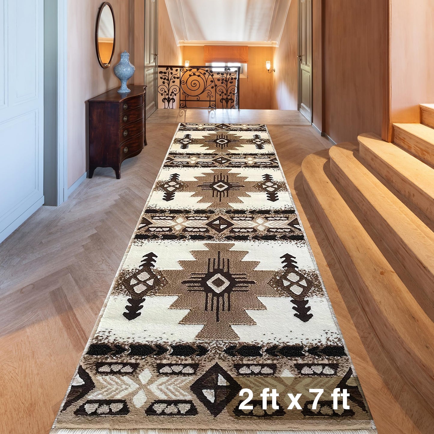 YHSF South West Native American Area Rug C318 - Easy Clean, Thick, Soft, Durable Native Tribal American Indian Inspired Rug for Bedroom/Living Room and More - Berber, 5 Feet x 7 Feet