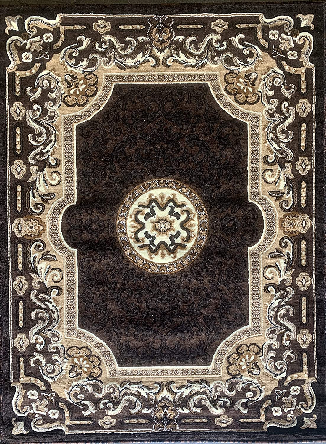 YHSF Traditional Floral Area Rug - Non-Slip Washable Carpet for Kitchen, Dining Room, or Entryway - Easy Clean Colorful Flower Rug - Grey, 5 ft 2 in x 7 ft