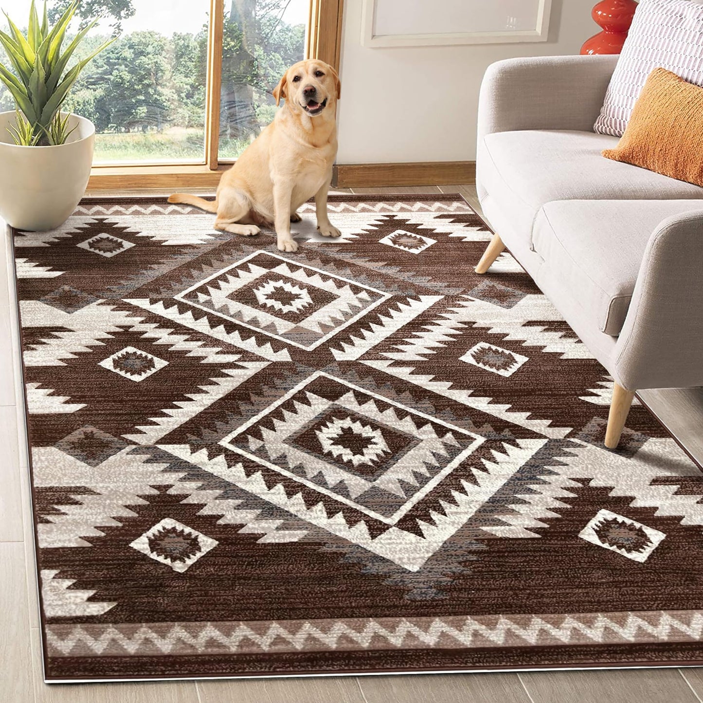 YHSF South West Native American Rug Ritz – Native Tribal American Indian Inspired Rug - Living Room, Bedroom, Hallway, Entryway & High-Traffic Area Rugs - Washable - Soft - Espresso, 8 Feet x 10 Feet