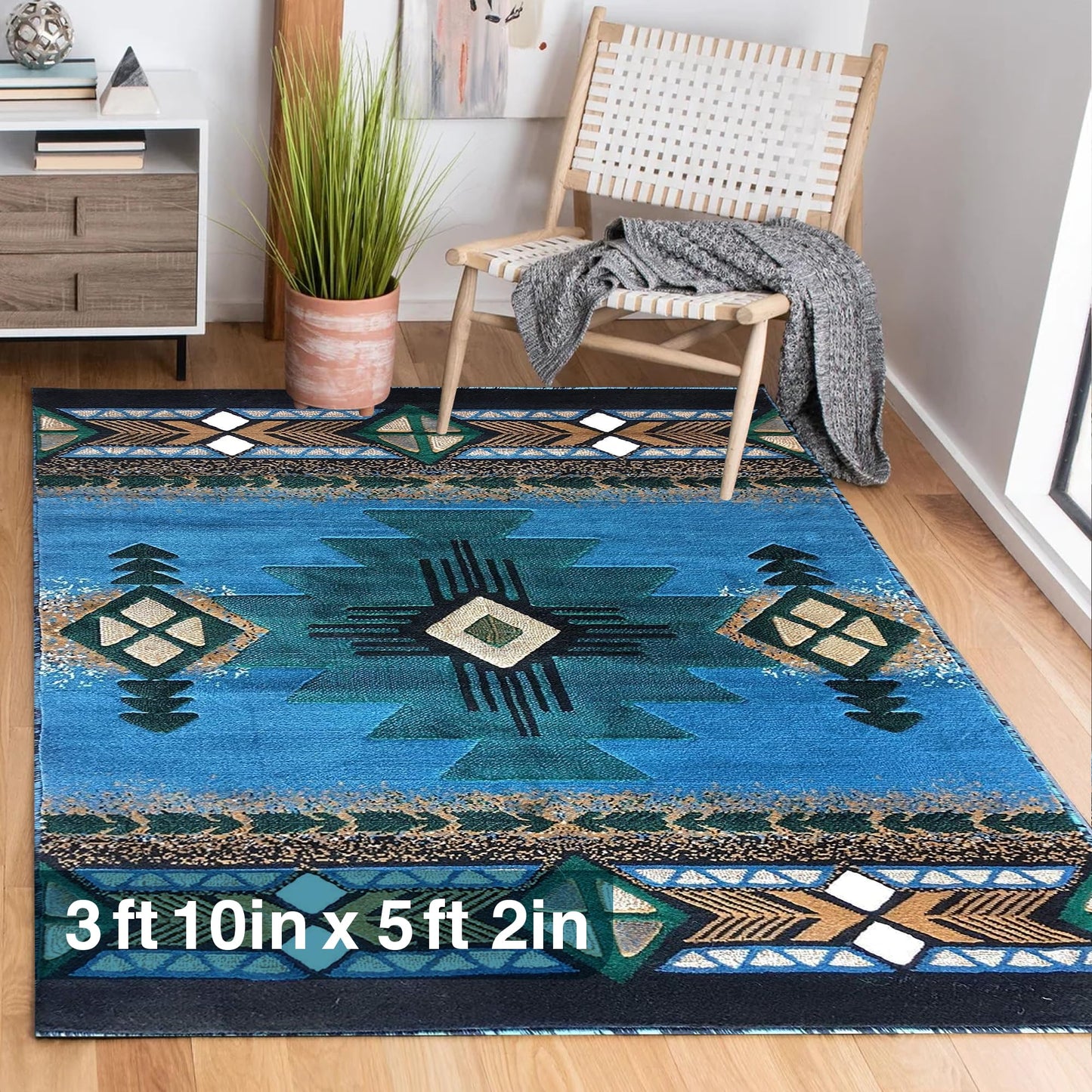 YHSF South West Native American Area Rug C318 - Easy Clean, Thick, Soft, Durable Native Tribal American Indian Inspired Rug for Bedroom/Living Room and More - Berber, 5 Feet x 7 Feet