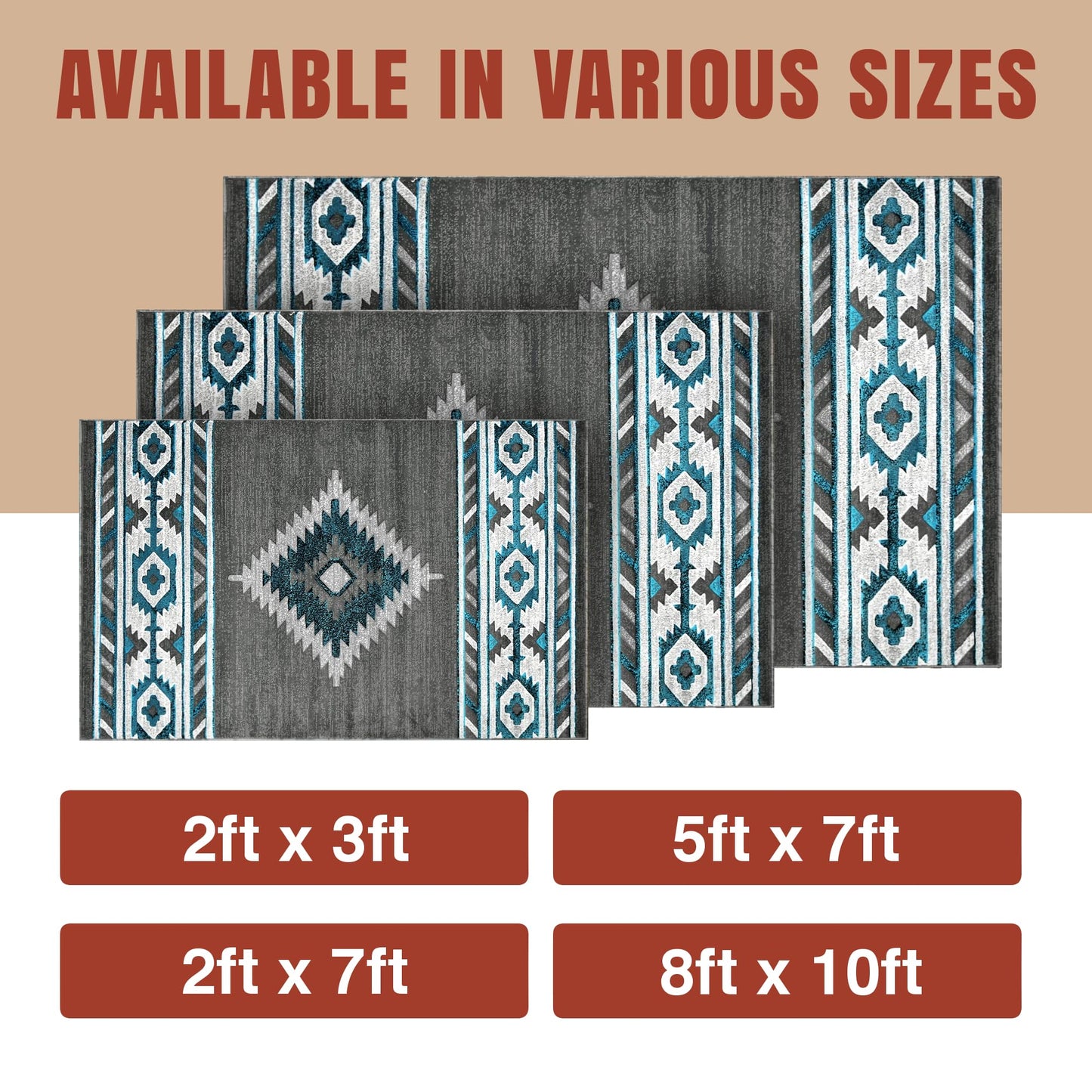 YHSF South West Native American Area Rug - Easy Clean, Thick, Soft, Durable Native Tribal American Indian Inspired Rug for Bedroom/Living Room/Hallways and More - Rust, 5 Feet x 7 Feet