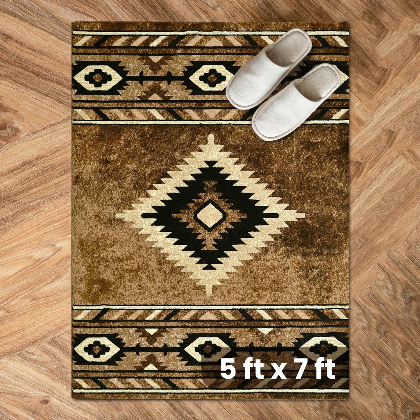 YHSF South West Native American Area Rug - Easy Clean, Thick, Soft, Durable Native Tribal American Indian Inspired Rug for Bedroom/Living Room/Hallways and More - Rust, 5 Feet x 7 Feet