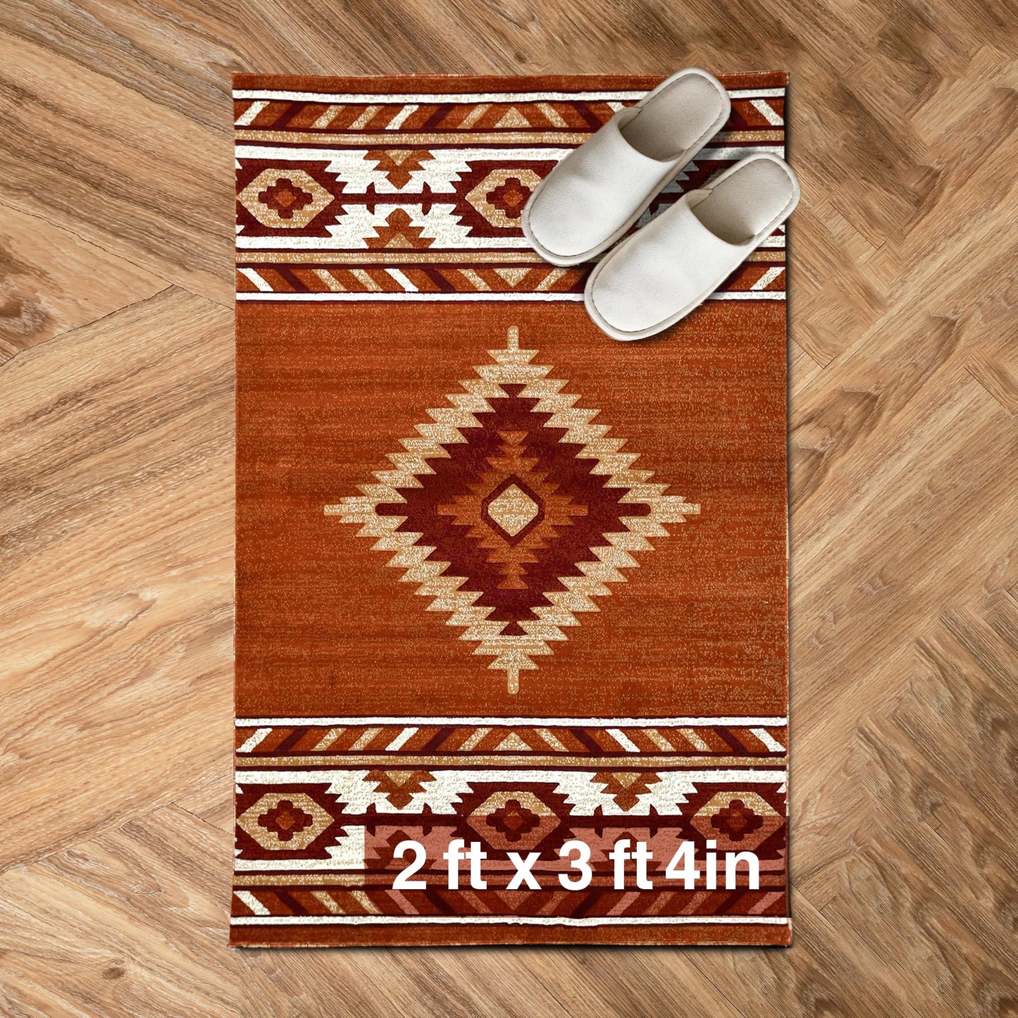 YHSF South West Native American Area Rug - Easy Clean, Thick, Soft, Durable Native Tribal American Indian Inspired Rug for Bedroom/Living Room/Hallways and More - Rust, 5 Feet x 7 Feet