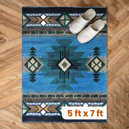 YHSF South West Native American Area Rug C318 - Easy Clean, Thick, Soft, Durable Native Tribal American Indian Inspired Rug for Bedroom/Living Room and More - Berber, 5 Feet x 7 Feet