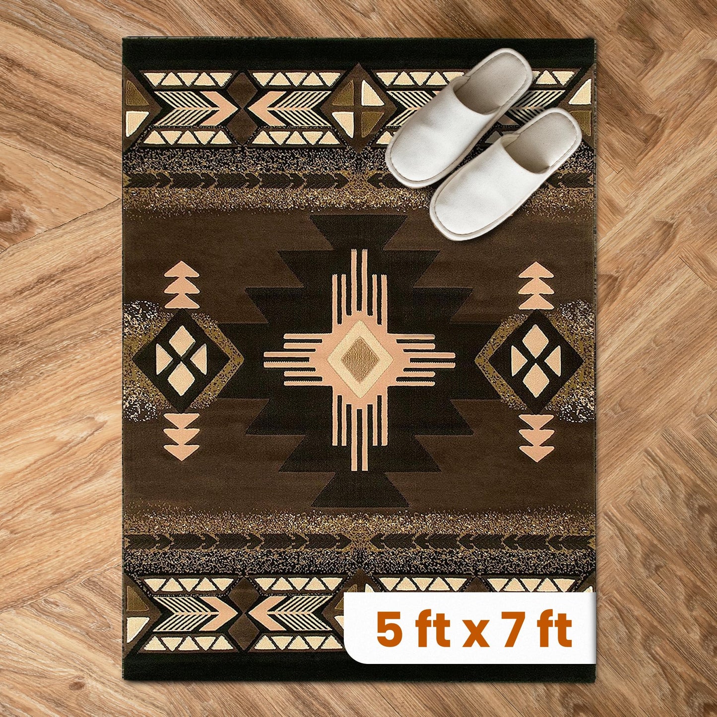 YHSF South West Native American Area Rug C318 - Easy Clean, Thick, Soft, Durable Native Tribal American Indian Inspired Rug for Bedroom/Living Room and More - Berber, 5 Feet x 7 Feet