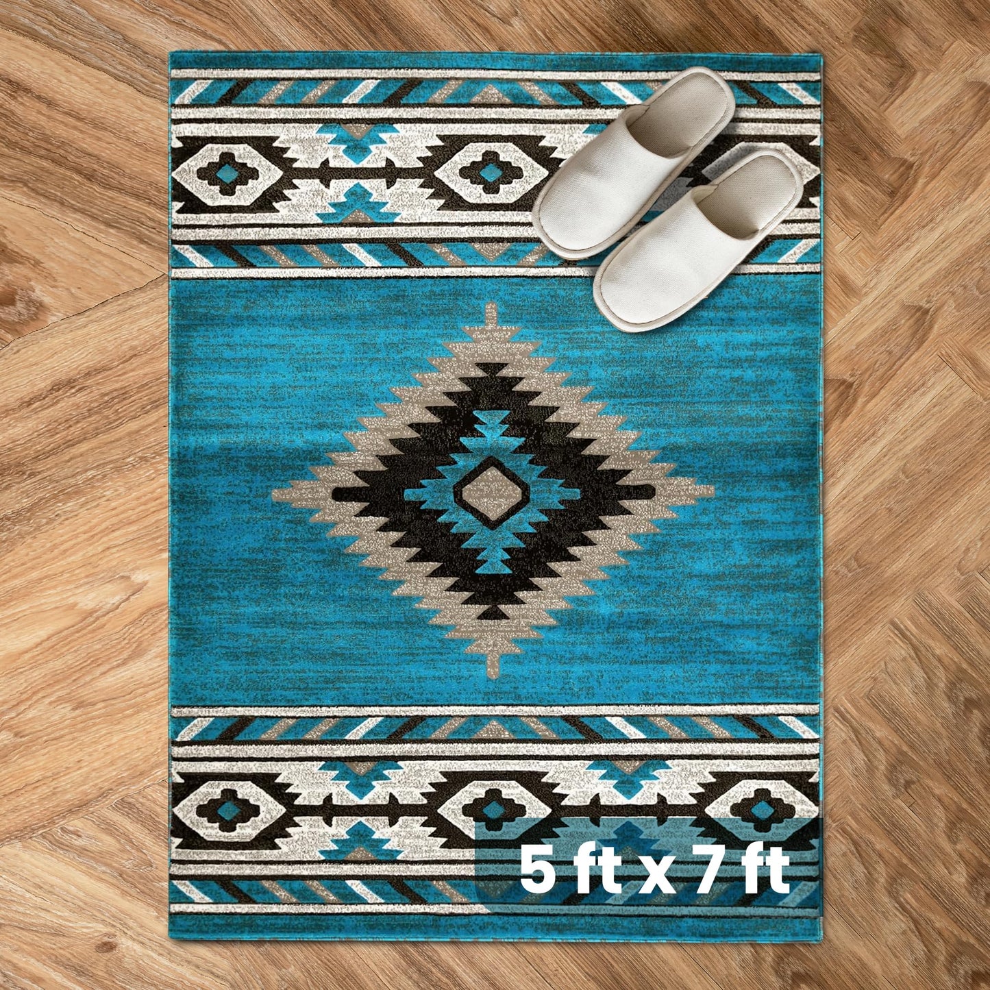 YHSF South West Native American Area Rug - Easy Clean, Thick, Soft, Durable Native Tribal American Indian Inspired Rug for Bedroom/Living Room/Hallways and More - Rust, 5 Feet x 7 Feet