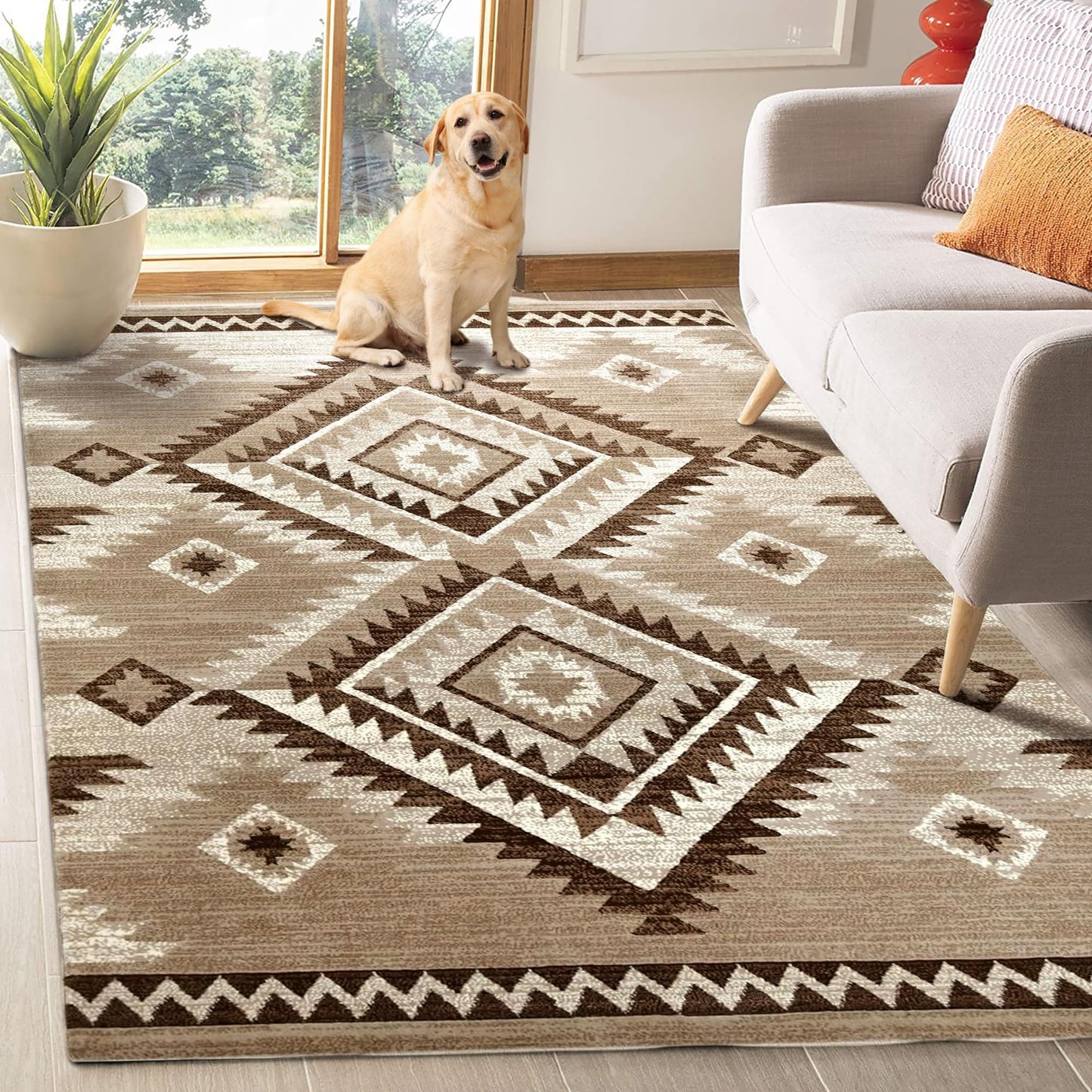 YHSF South West Native American Rug Ritz – Native Tribal American Indian Inspired Rug - Living Room, Bedroom, Hallway, Entryway & High-Traffic Area Rugs - Washable - Soft - Espresso, 8 Feet x 10 Feet