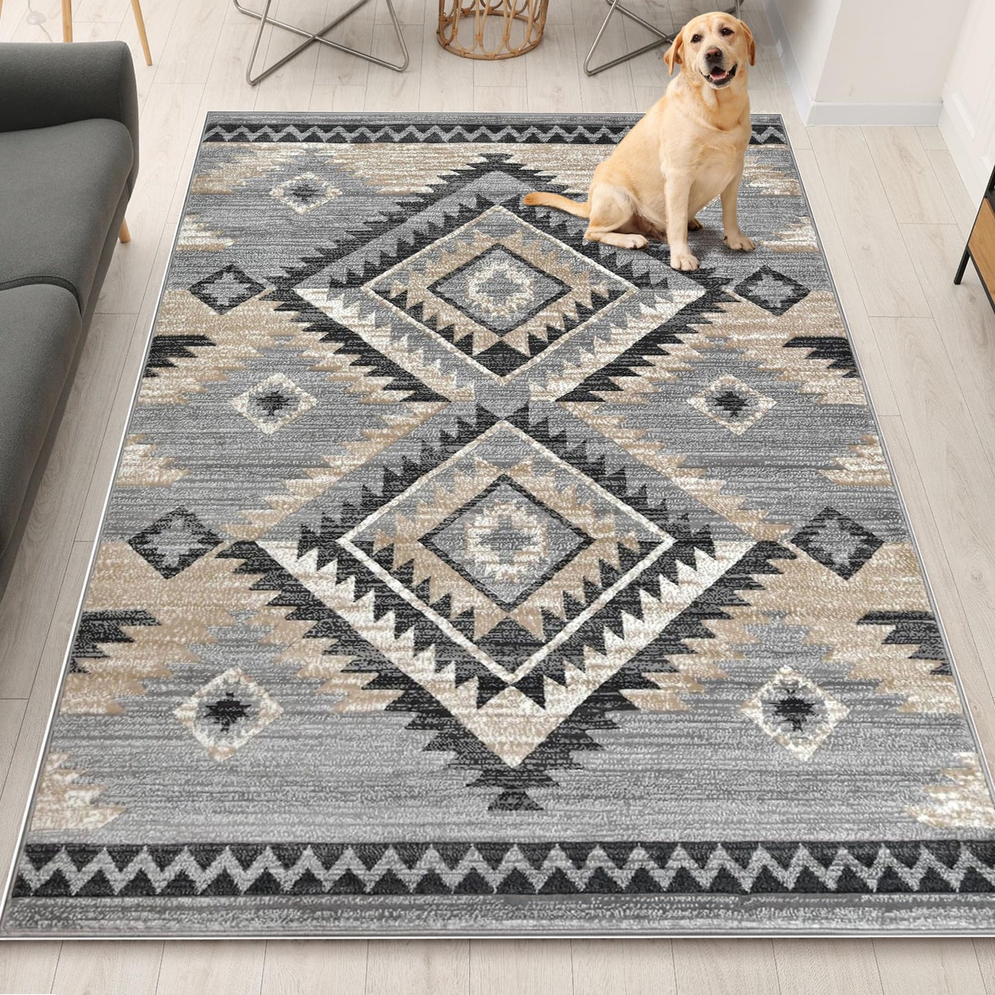 YHSF South West Native American Rug Ritz – Native Tribal American Indian Inspired Rug - Living Room, Bedroom, Hallway, Entryway & High-Traffic Area Rugs - Washable - Soft - Espresso, 8 Feet x 10 Feet