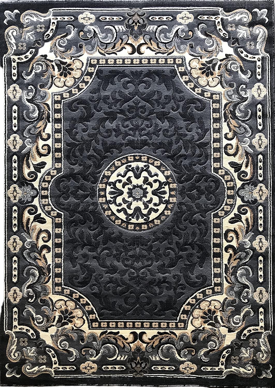 YHSF Traditional Floral Area Rug - Non-Slip Washable Carpet for Kitchen, Dining Room, or Entryway - Easy Clean Colorful Flower Rug - Grey, 5 ft 2 in x 7 ft