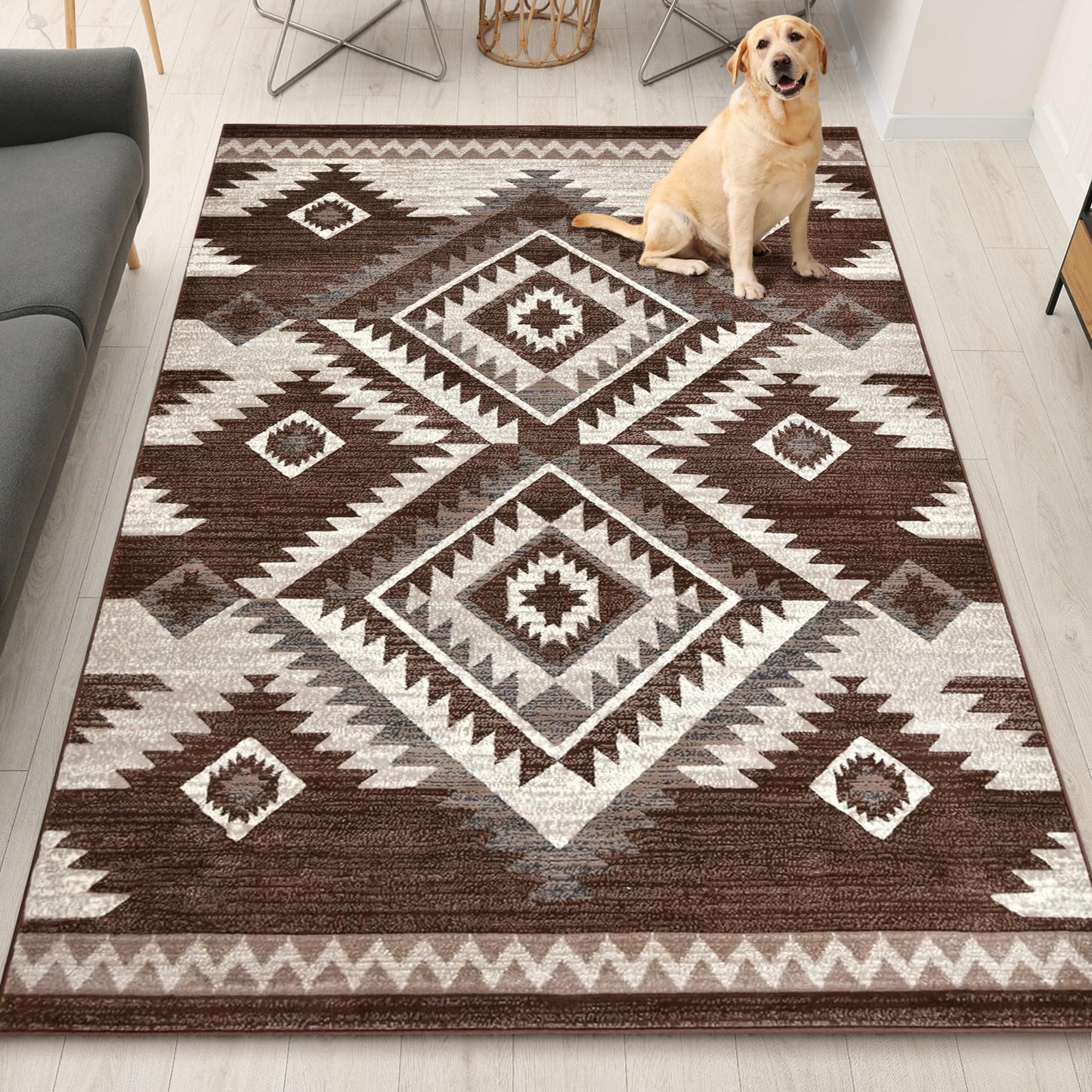 YHSF South West Native American Rug Ritz – Native Tribal American Indian Inspired Rug - Living Room, Bedroom, Hallway, Entryway & High-Traffic Area Rugs - Washable - Soft - Espresso, 8 Feet x 10 Feet