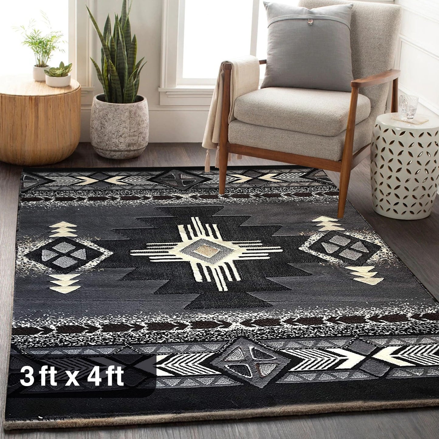 YHSF South West Native American Area Rug C318 - Easy Clean, Thick, Soft, Durable Native Tribal American Indian Inspired Rug for Bedroom/Living Room and More - Berber, 5 Feet x 7 Feet