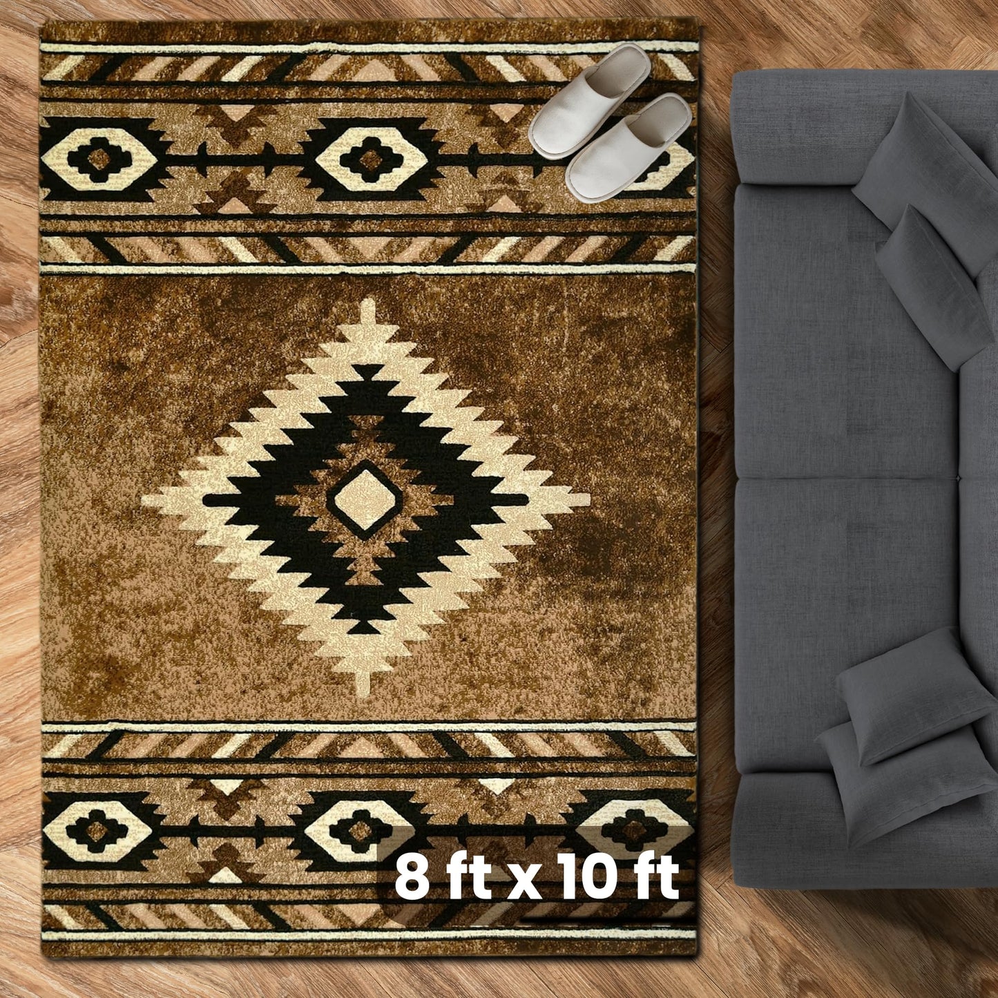 YHSF South West Native American Area Rug - Easy Clean, Thick, Soft, Durable Native Tribal American Indian Inspired Rug for Bedroom/Living Room/Hallways and More - Rust, 5 Feet x 7 Feet