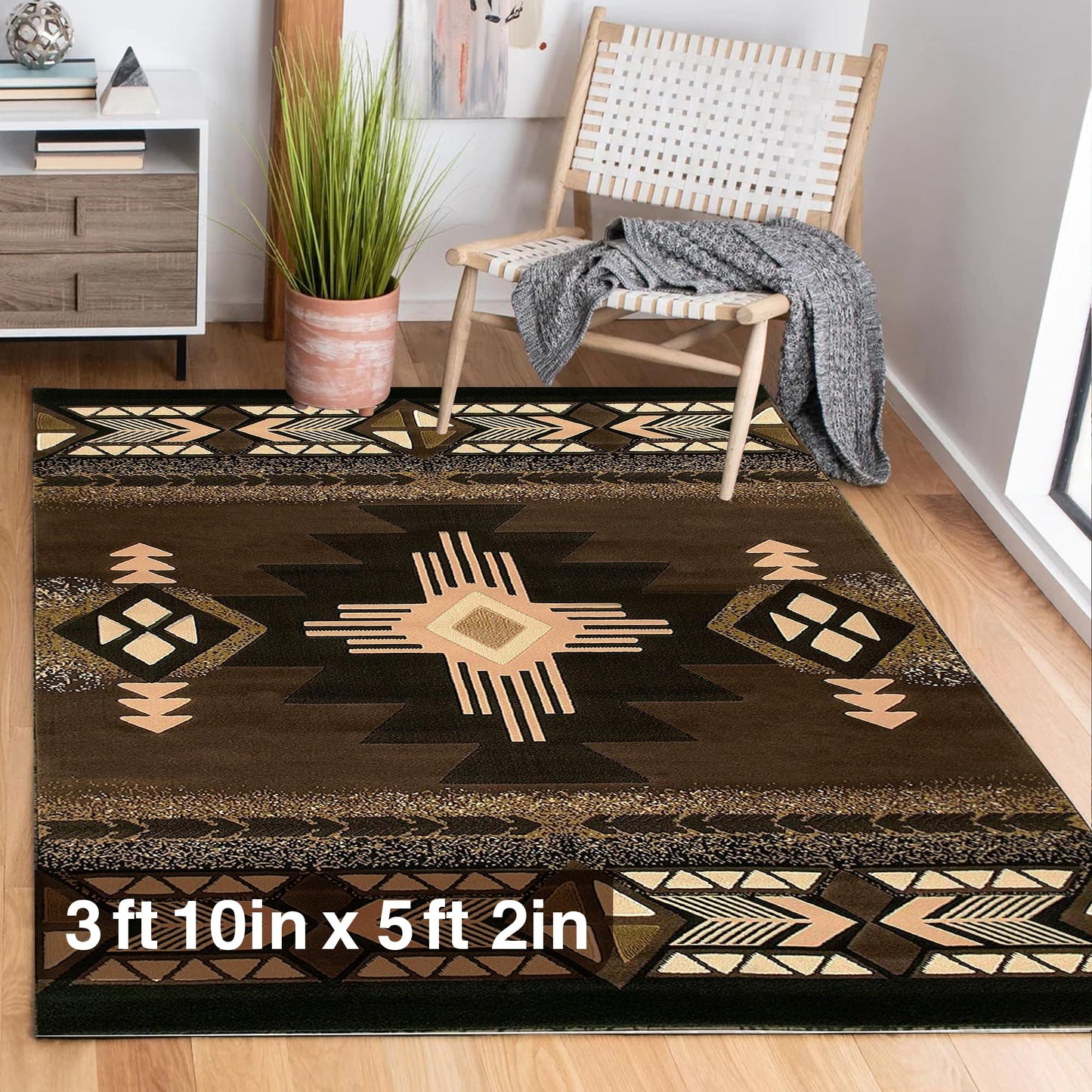 YHSF South West Native American Area Rug C318 - Easy Clean, Thick, Soft, Durable Native Tribal American Indian Inspired Rug for Bedroom/Living Room and More - Berber, 5 Feet x 7 Feet