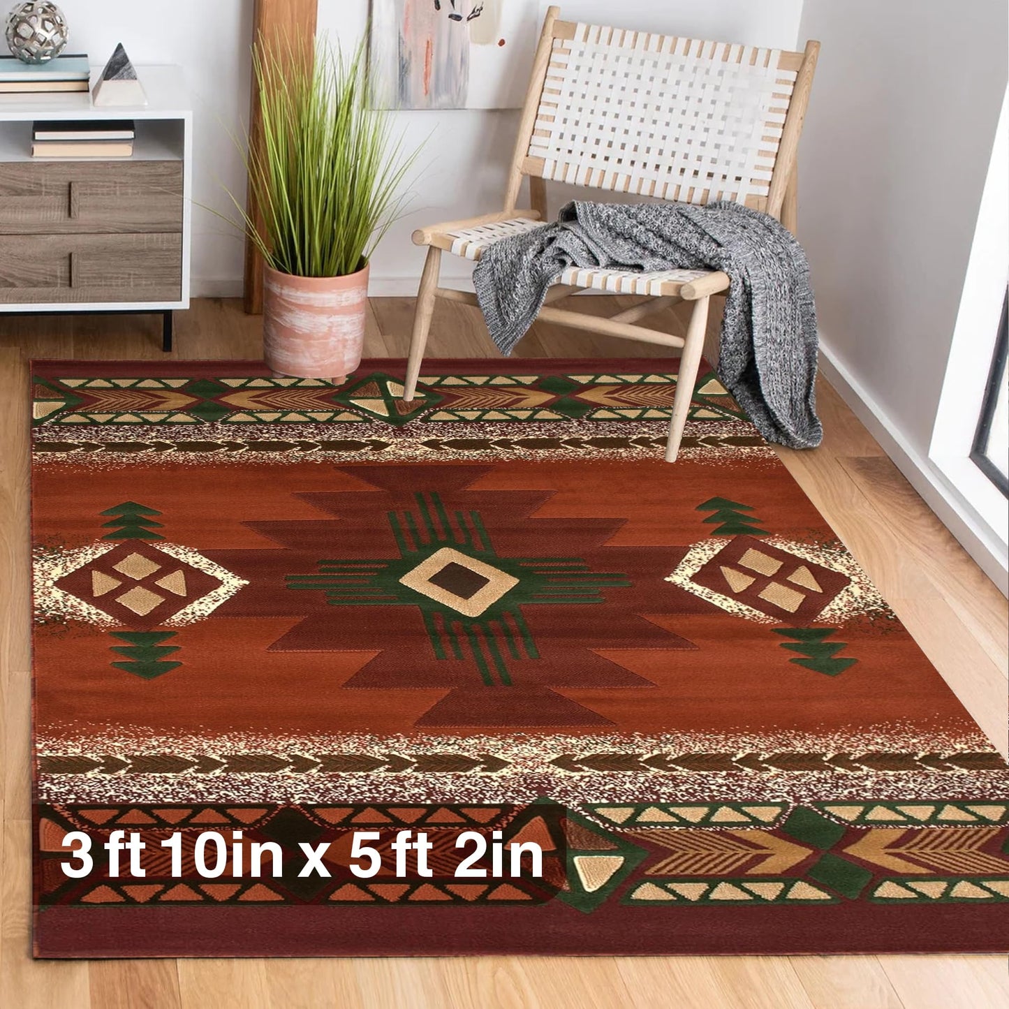 YHSF South West Native American Area Rug C318 - Easy Clean, Thick, Soft, Durable Native Tribal American Indian Inspired Rug for Bedroom/Living Room and More - Berber, 5 Feet x 7 Feet