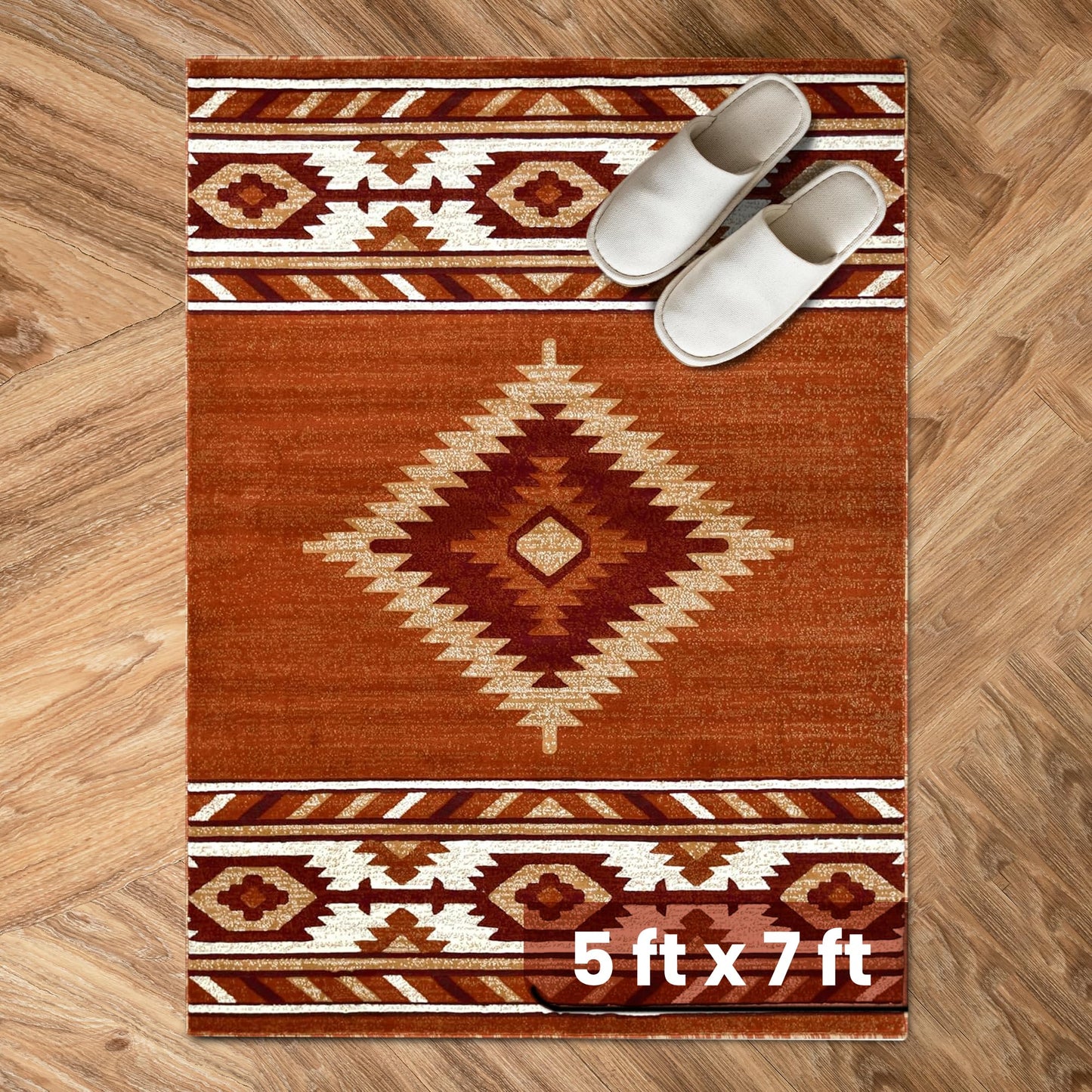 YHSF South West Native American Area Rug - Easy Clean, Thick, Soft, Durable Native Tribal American Indian Inspired Rug for Bedroom/Living Room/Hallways and More - Rust, 5 Feet x 7 Feet