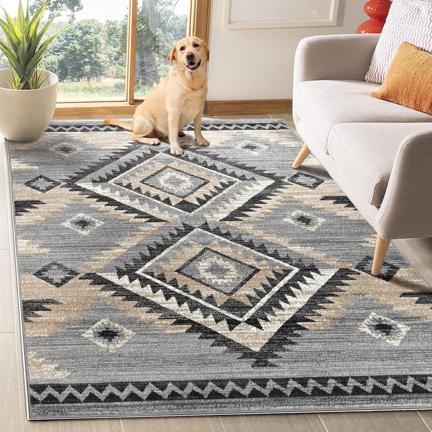 YHSF South West Native American Rug Ritz – Native Tribal American Indian Inspired Rug - Living Room, Bedroom, Hallway, Entryway & High-Traffic Area Rugs - Washable - Soft - Espresso, 8 Feet x 10 Feet