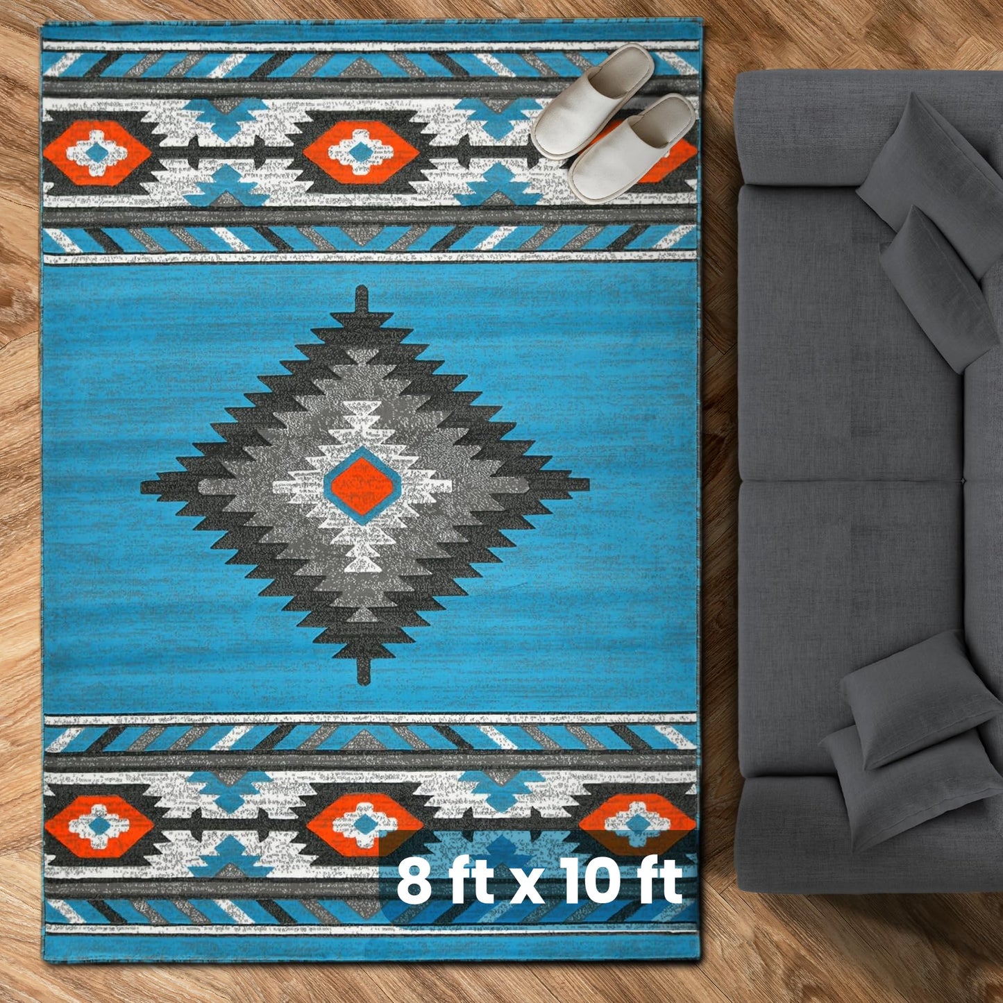 YHSF South West Native American Area Rug - Easy Clean, Thick, Soft, Durable Native Tribal American Indian Inspired Rug for Bedroom/Living Room/Hallways and More - Rust, 5 Feet x 7 Feet