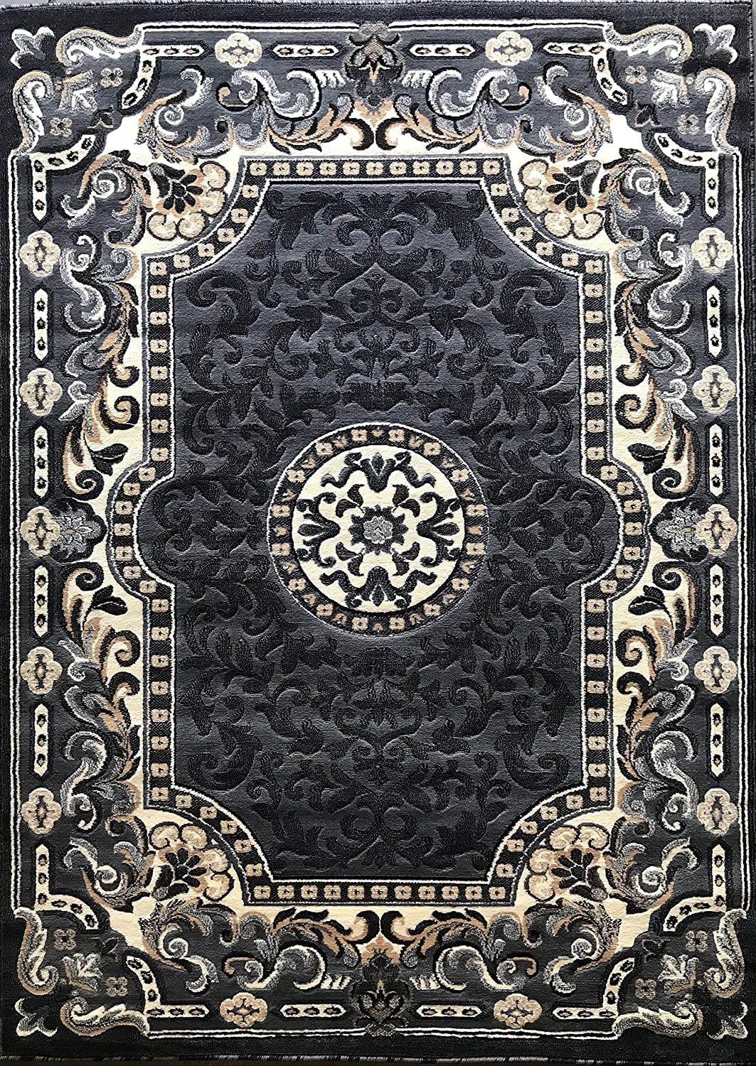 YHSF Traditional Floral Area Rug - Non-Slip Washable Carpet for Kitchen, Dining Room, or Entryway - Easy Clean Colorful Flower Rug - Grey, 5 ft 2 in x 7 ft