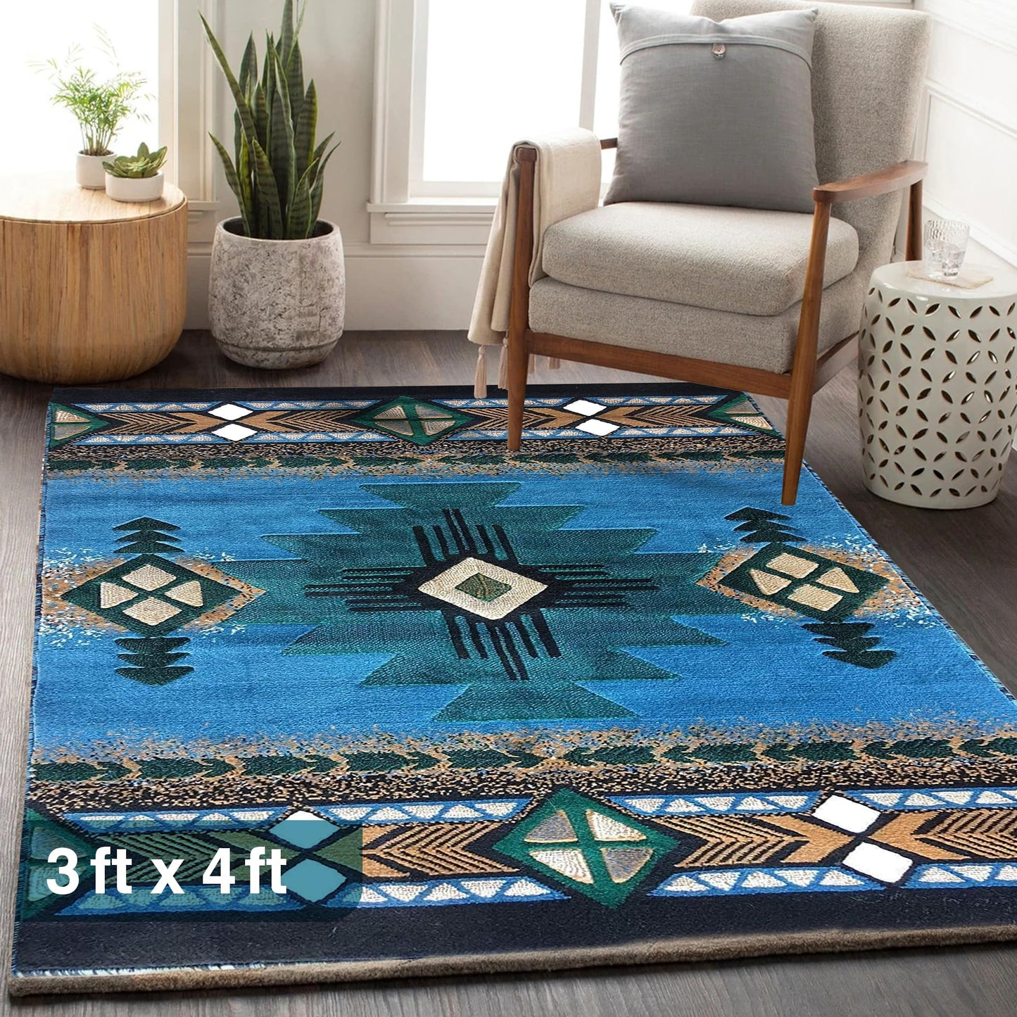 YHSF South West Native American Area Rug C318 - Easy Clean, Thick, Soft, Durable Native Tribal American Indian Inspired Rug for Bedroom/Living Room and More - Berber, 5 Feet x 7 Feet